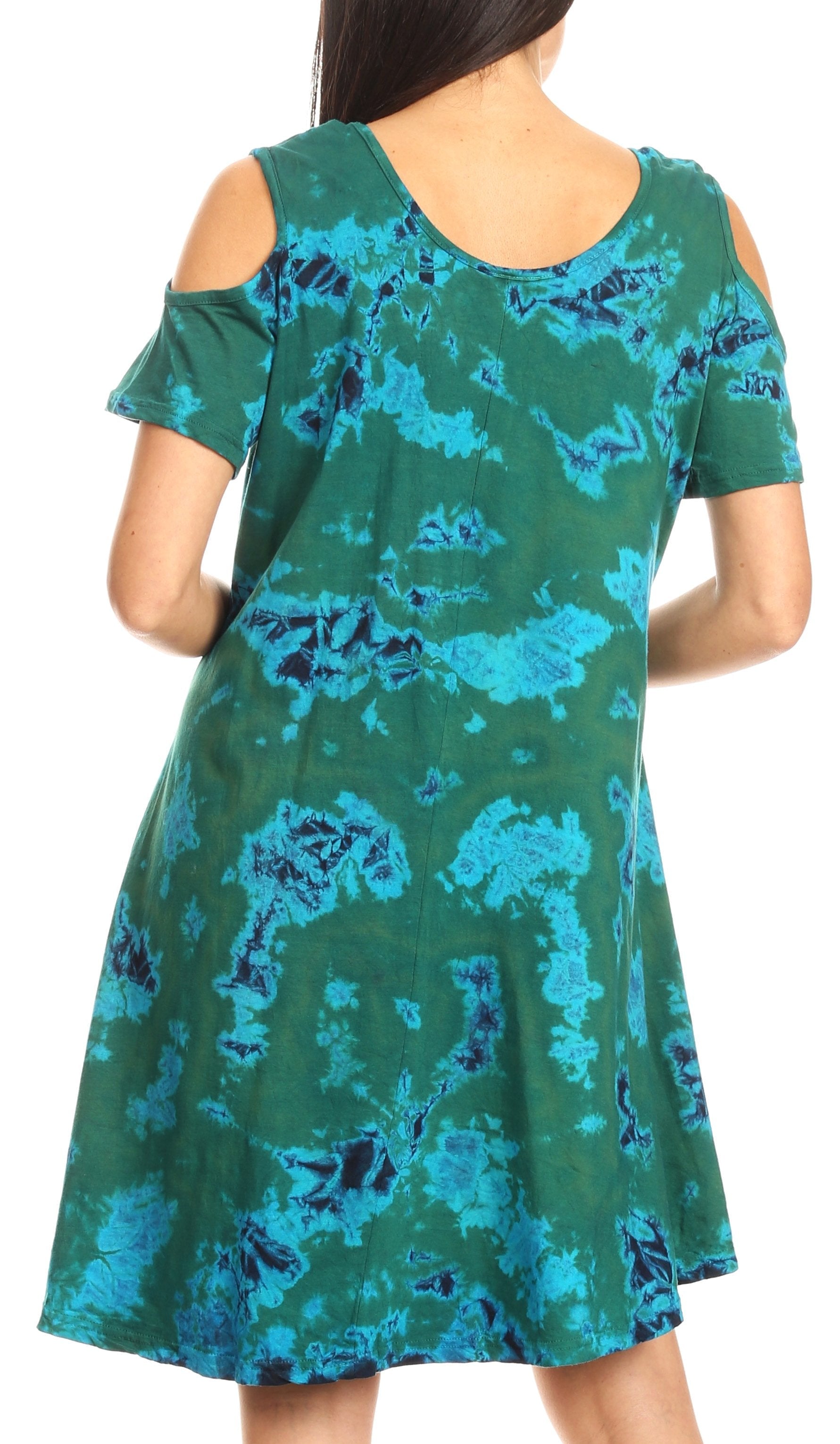 Vestido corto acampanado de punto con hombros descubiertos y manga corta para mujer de Sakkas Sienna
