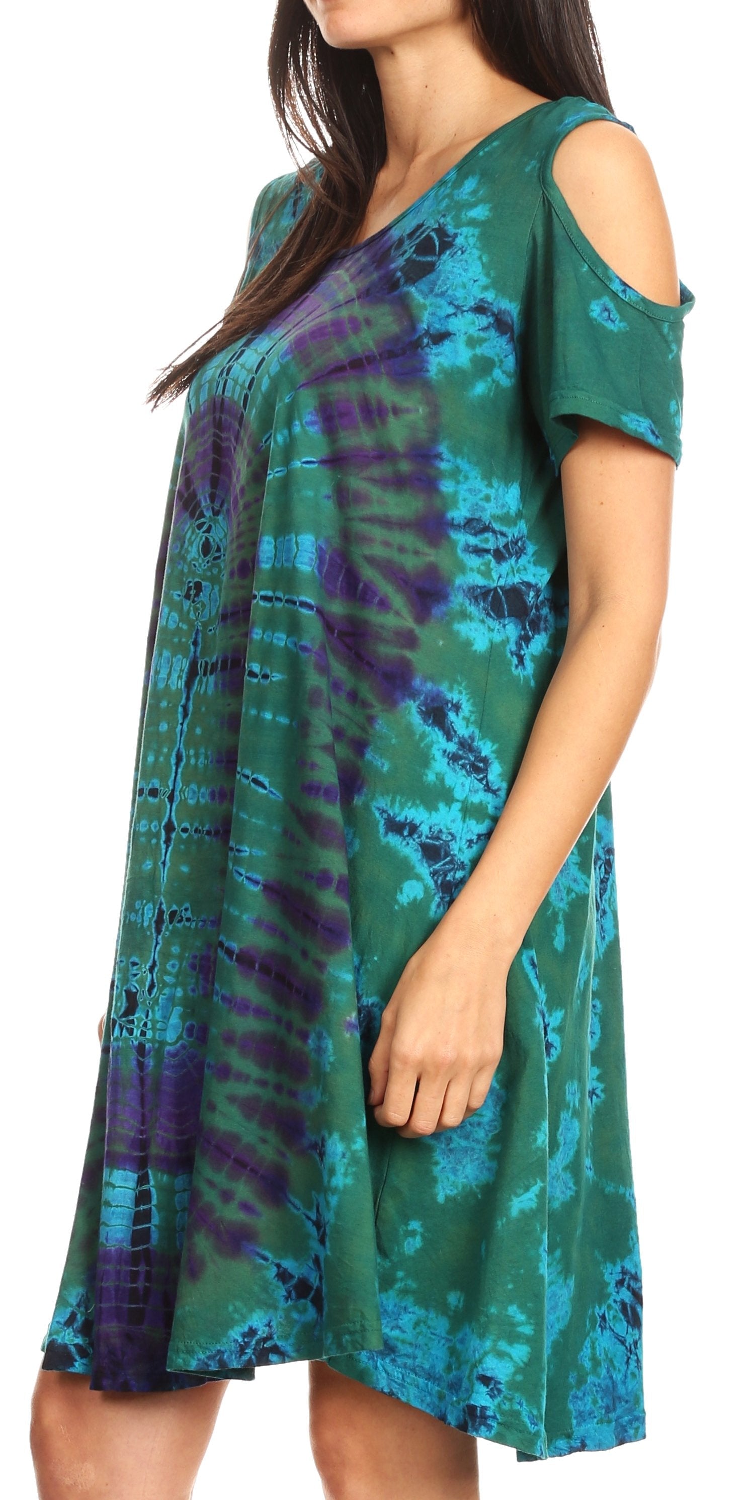 Vestido corto acampanado de punto con hombros descubiertos y manga corta para mujer de Sakkas Sienna