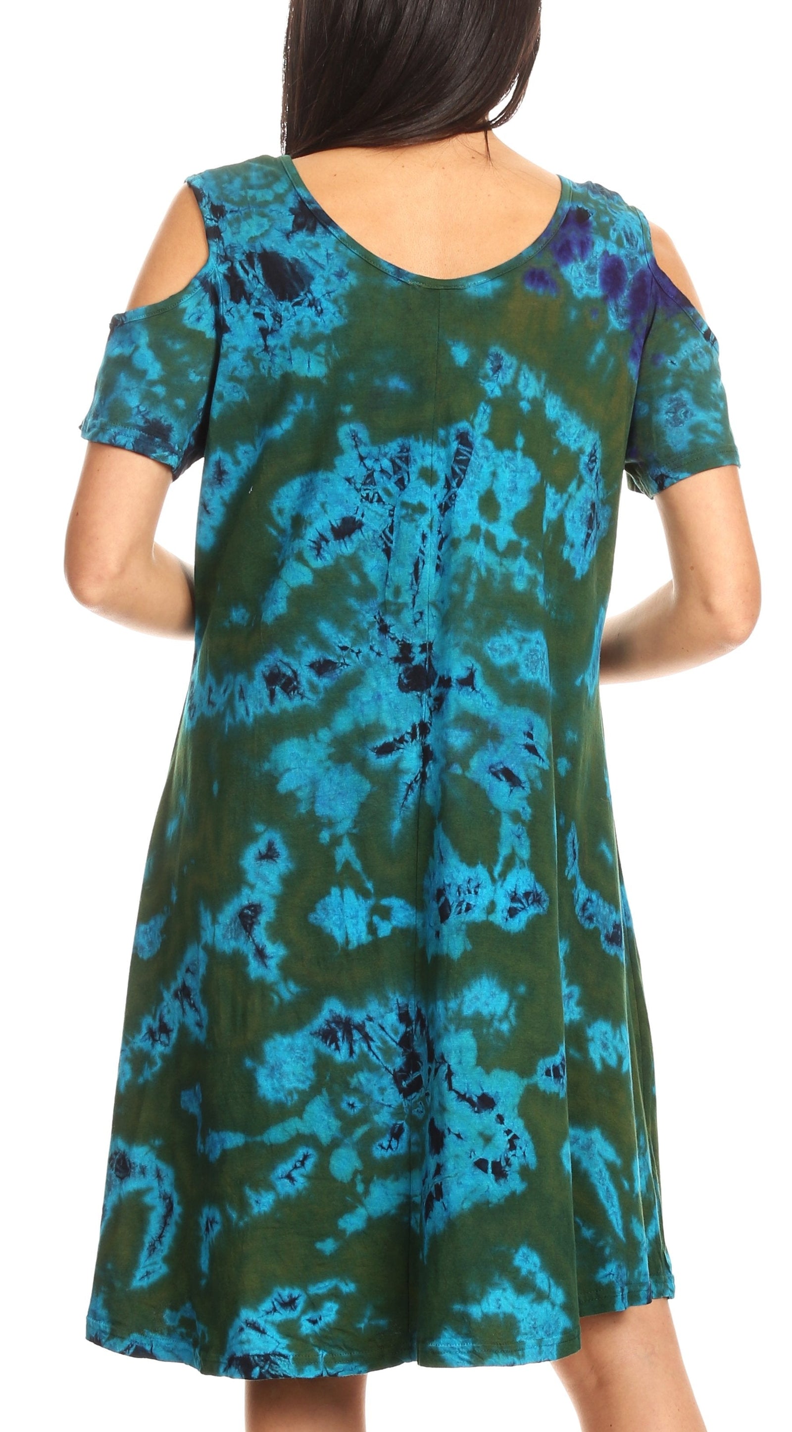 Vestido corto acampanado de punto con hombros descubiertos y manga corta para mujer de Sakkas Sienna