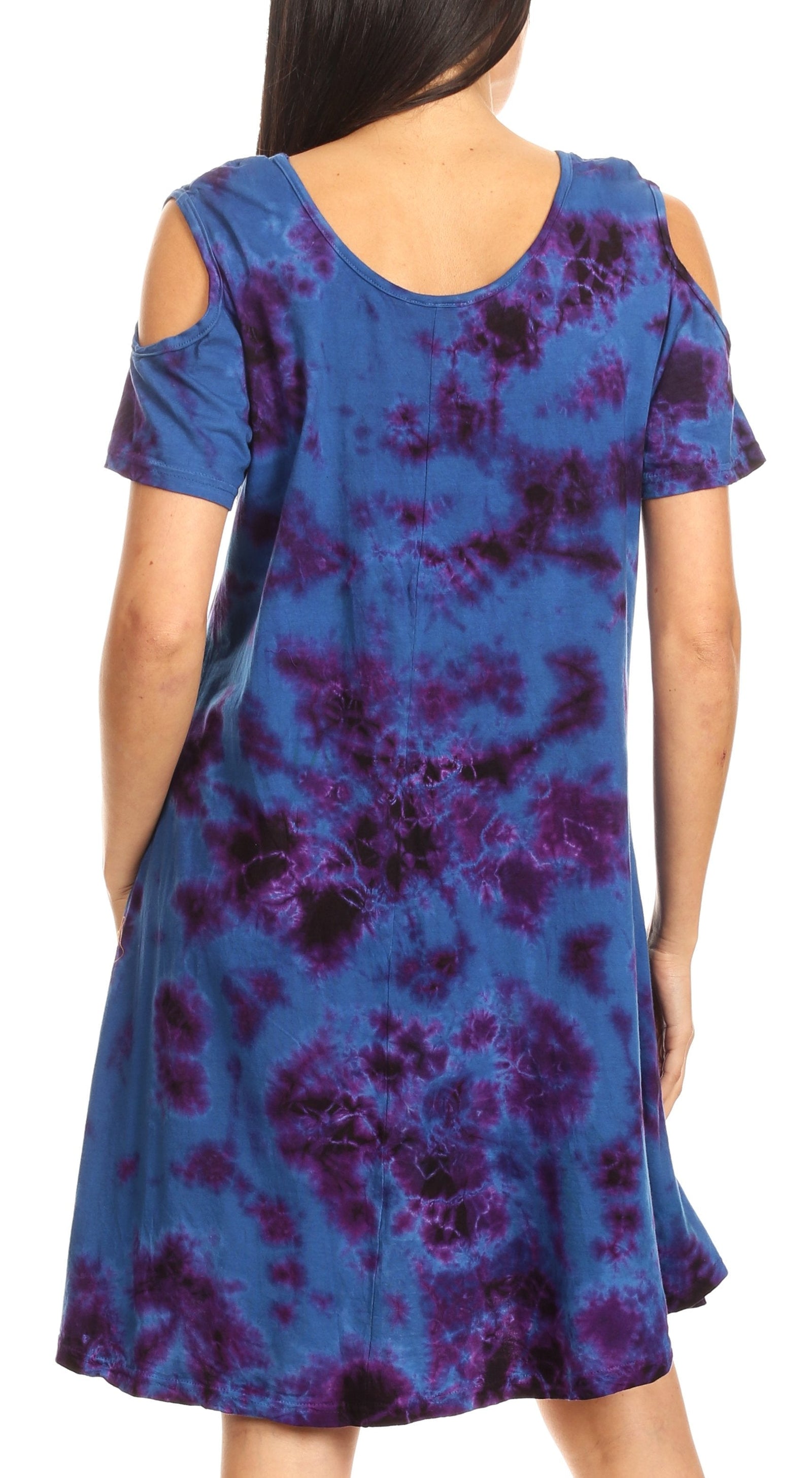 Vestido corto acampanado de punto con hombros descubiertos y manga corta para mujer de Sakkas Sienna