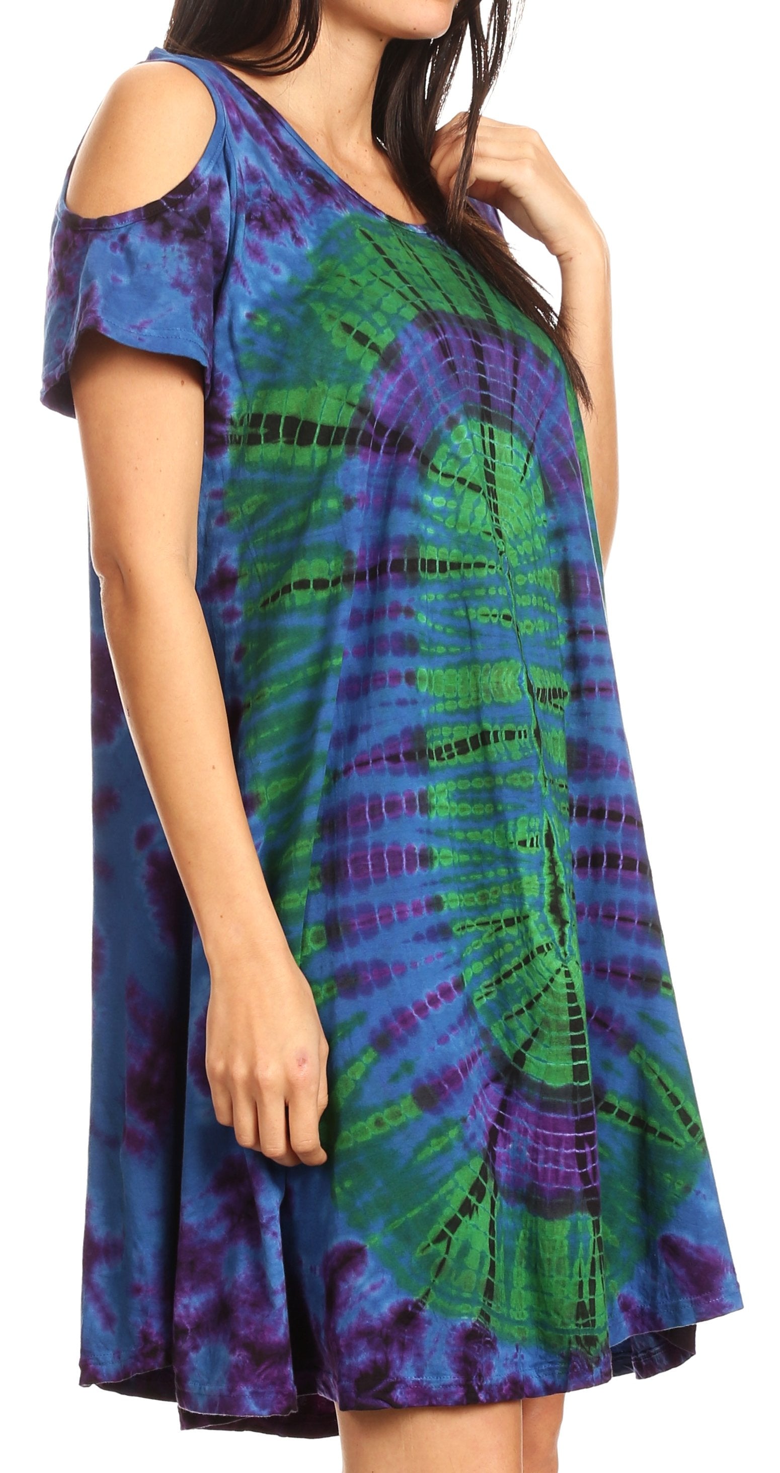 Vestido corto acampanado de punto con hombros descubiertos y manga corta para mujer de Sakkas Sienna