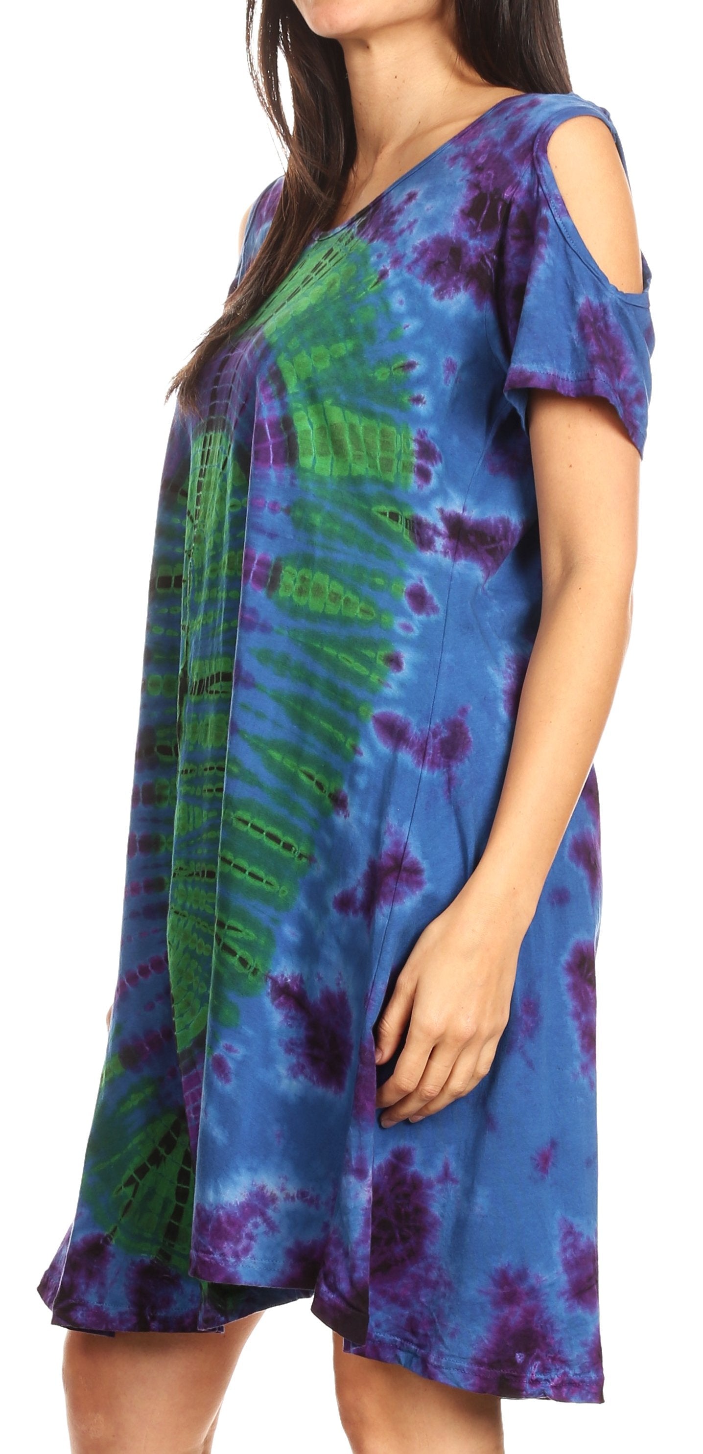 Vestido corto acampanado de punto con hombros descubiertos y manga corta para mujer de Sakkas Sienna