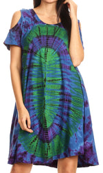 Vestido corto acampanado de punto con hombros descubiertos y manga corta para mujer de Sakkas Sienna