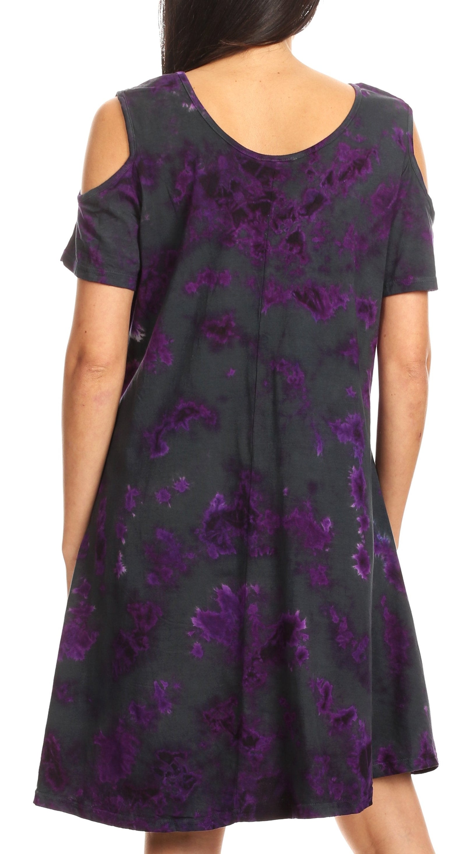 Vestido corto acampanado de punto con hombros descubiertos y manga corta para mujer de Sakkas Sienna