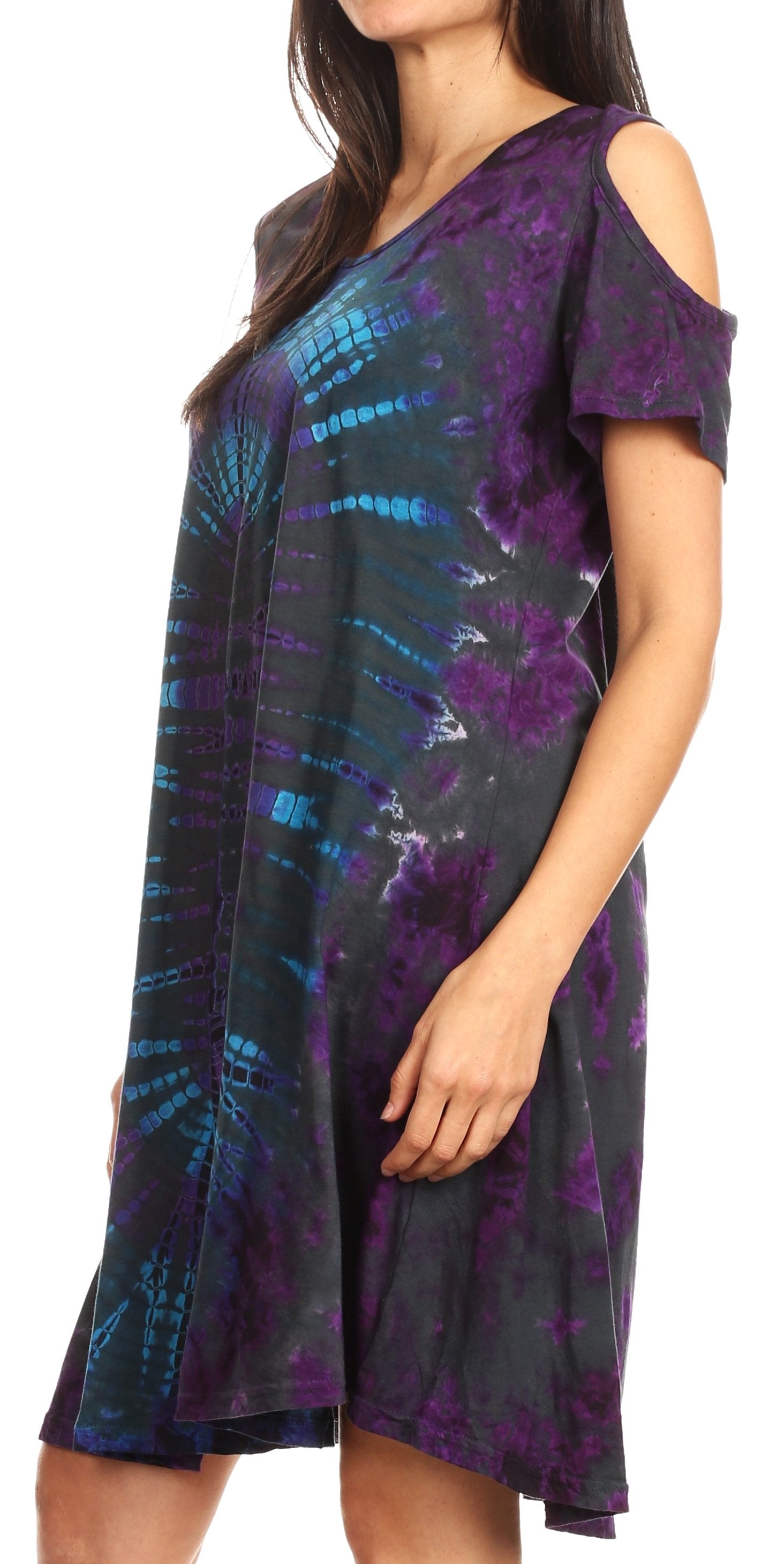 Vestido corto acampanado de punto con hombros descubiertos y manga corta para mujer de Sakkas Sienna