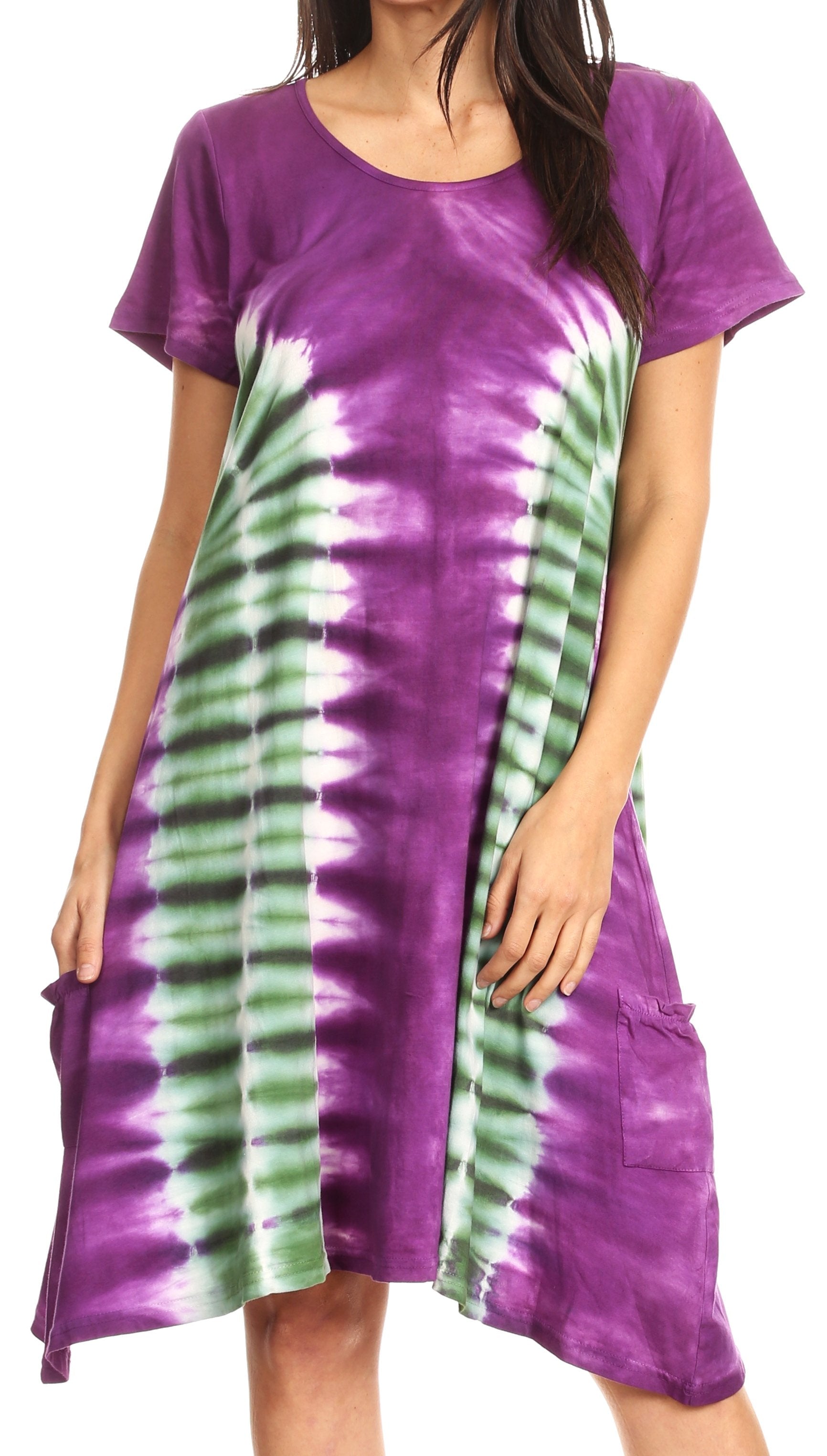 Vestido Sirena de mujer, informal, holgado, liso, de manga corta y escote redondo, estilo midi, acampanado, de Sakkas
