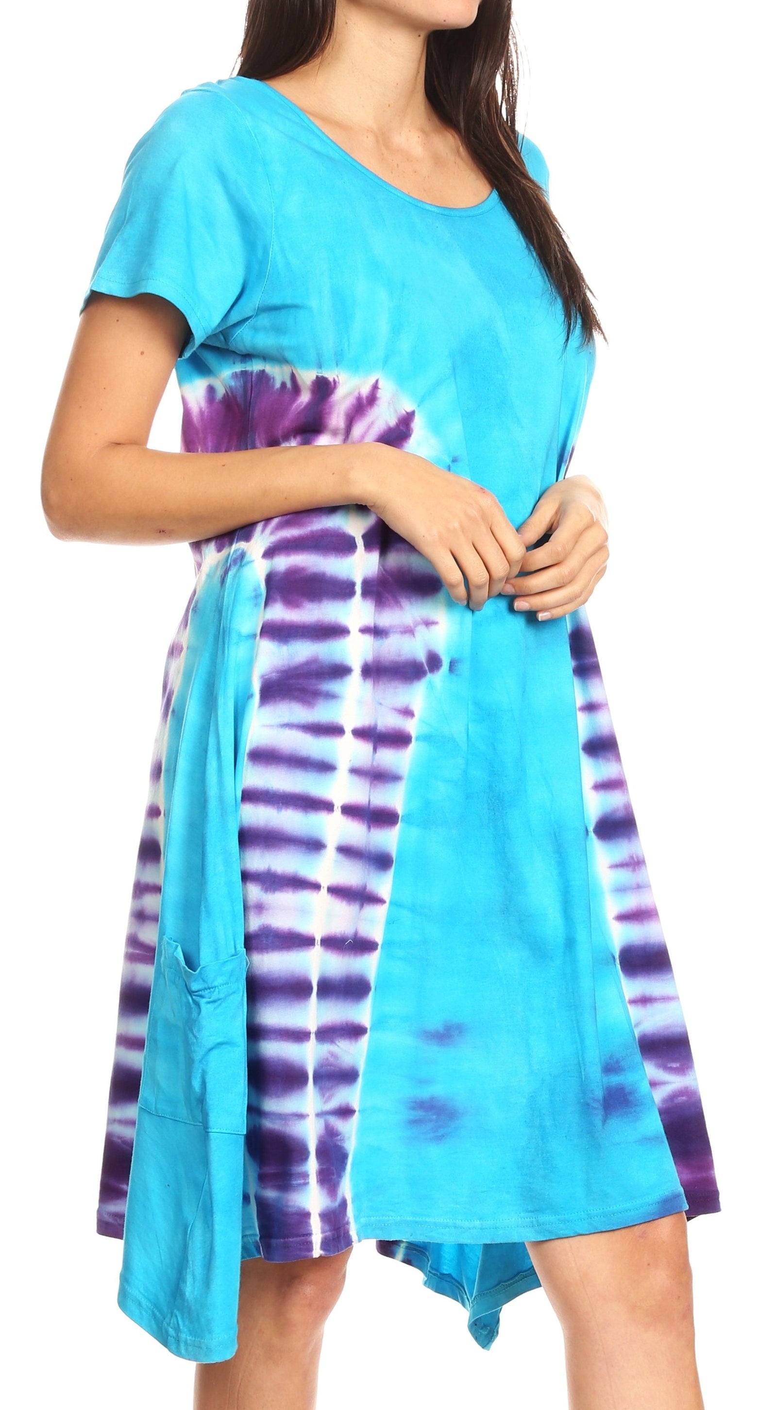 Vestido Sirena de mujer, informal, holgado, liso, de manga corta y escote redondo, estilo midi, acampanado, de Sakkas