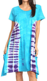 Vestido Sirena de mujer, informal, holgado, liso, de manga corta y escote redondo, estilo midi, acampanado, de Sakkas