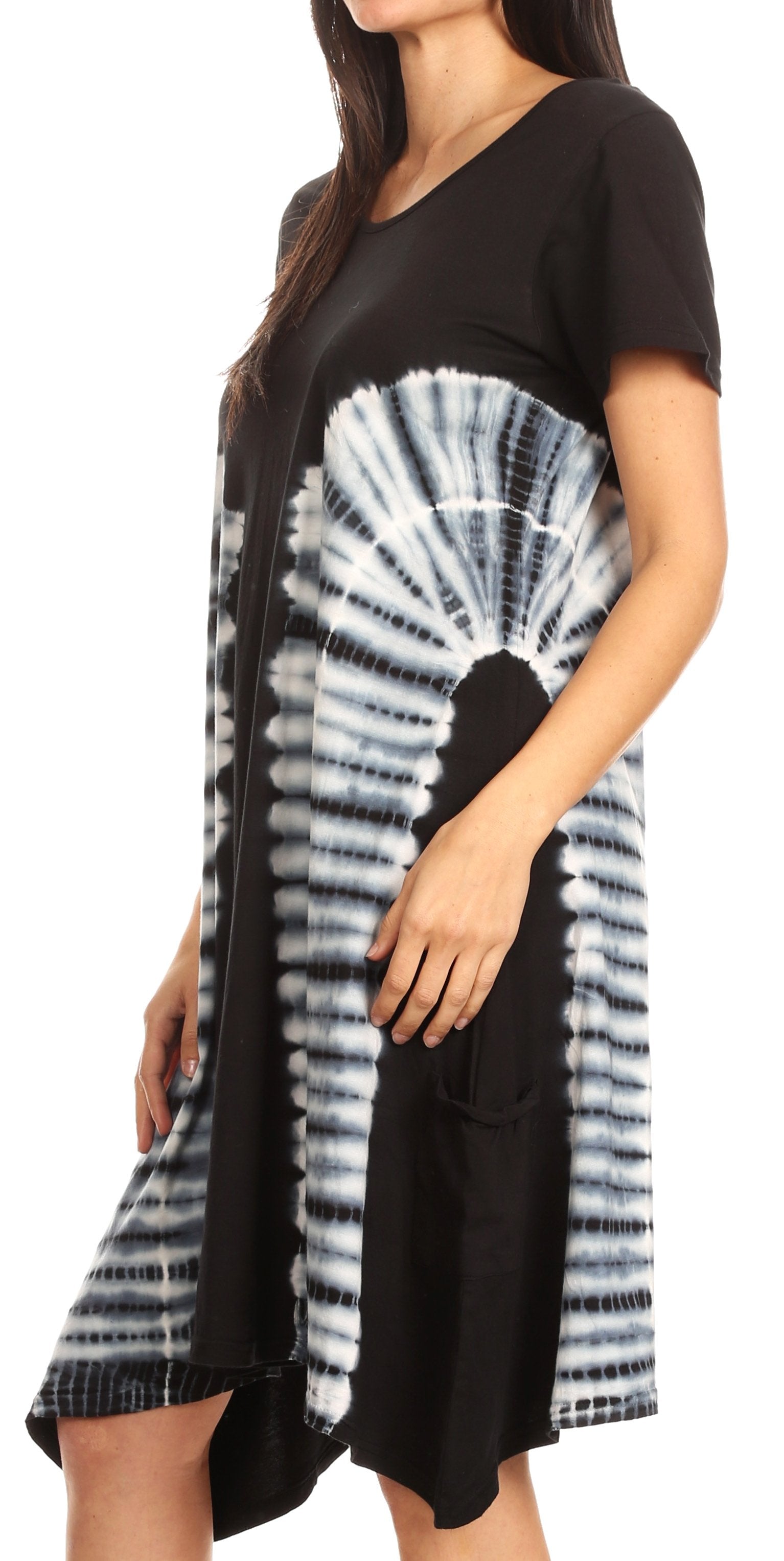 Vestido Sirena de mujer, informal, holgado, liso, de manga corta y escote redondo, estilo midi, acampanado, de Sakkas