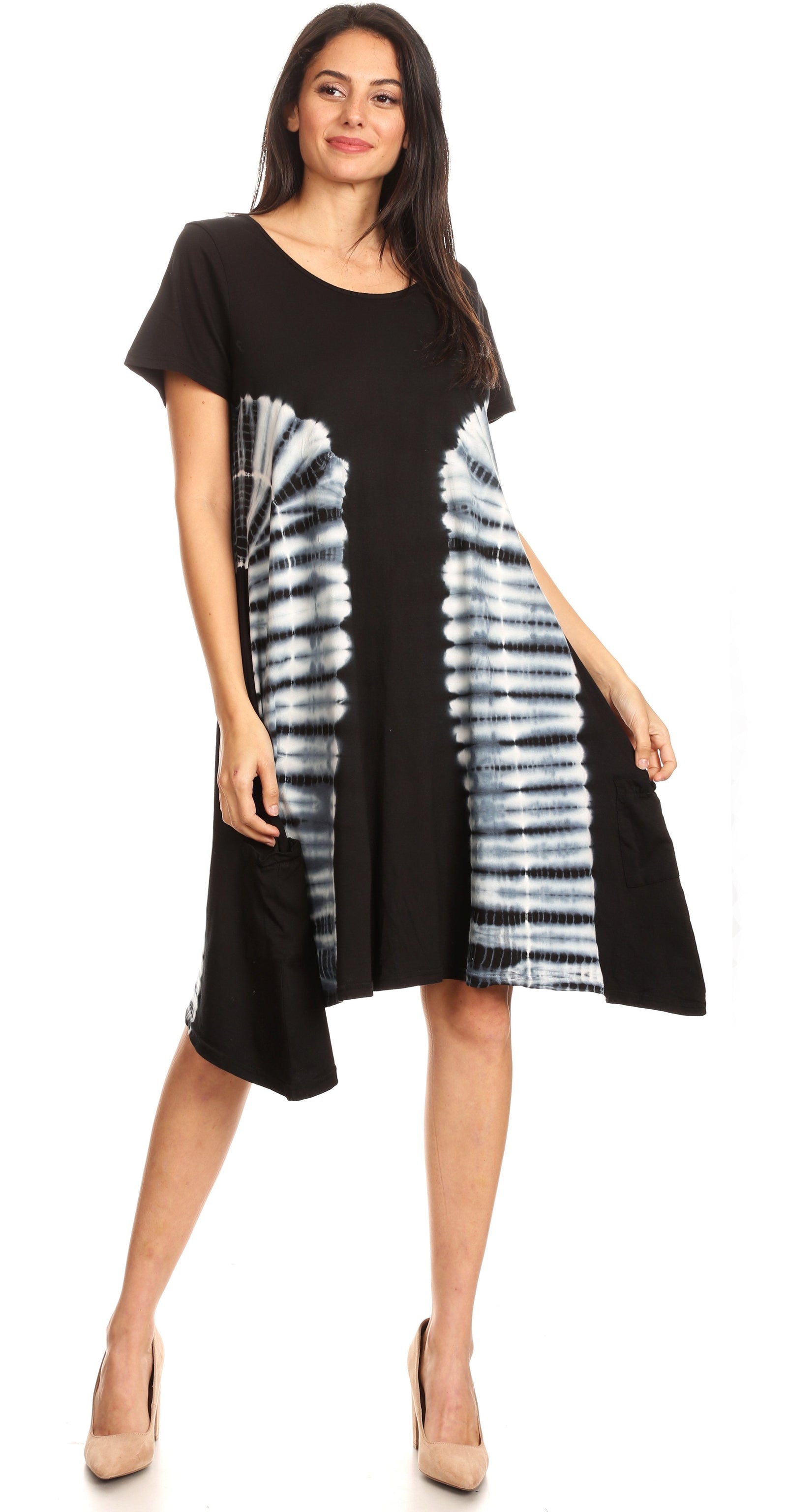 Vestido Sirena de mujer, informal, holgado, liso, de manga corta y escote redondo, estilo midi, acampanado, de Sakkas