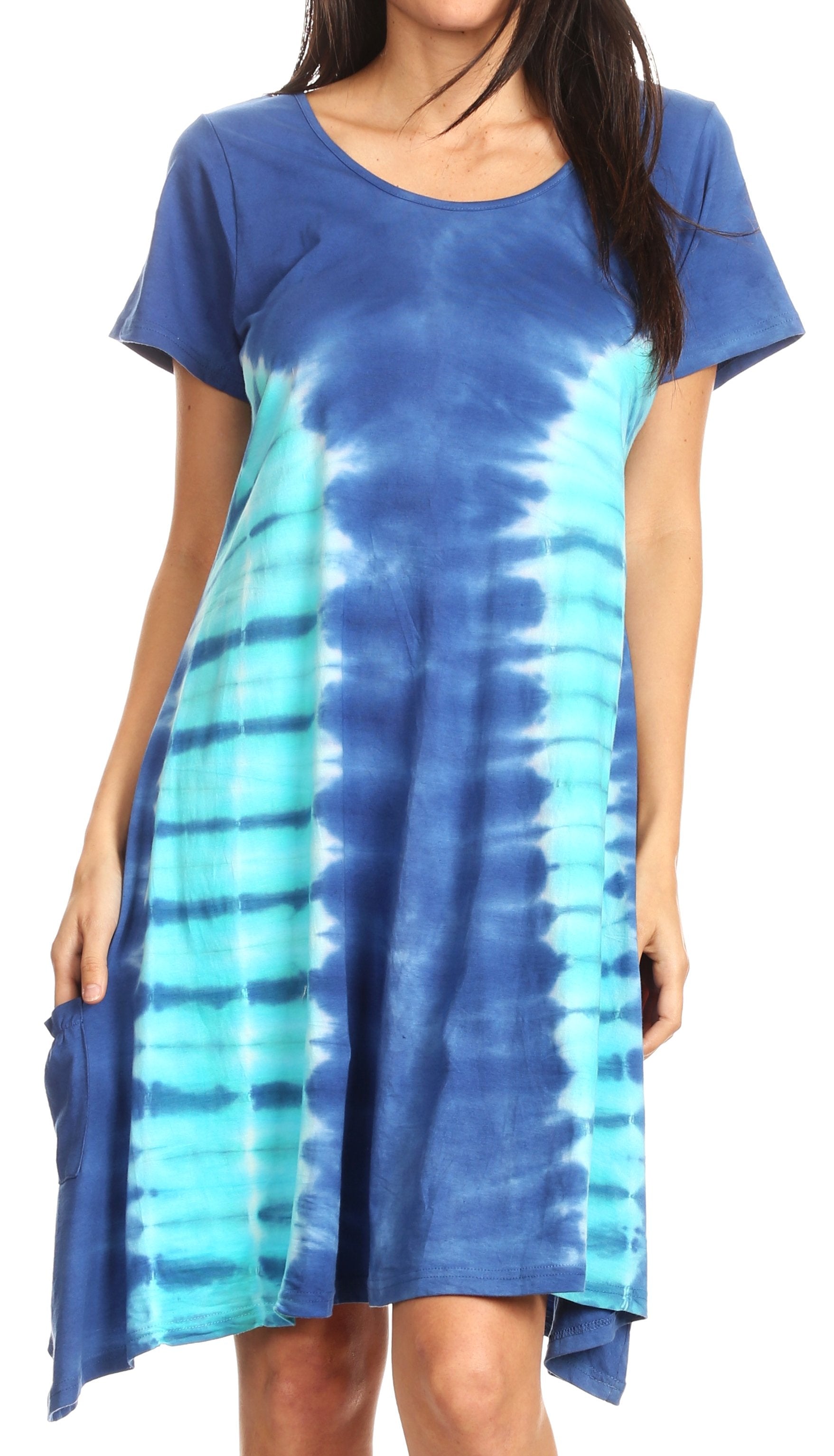 Vestido Sirena de mujer, informal, holgado, liso, de manga corta y escote redondo, estilo midi, acampanado, de Sakkas