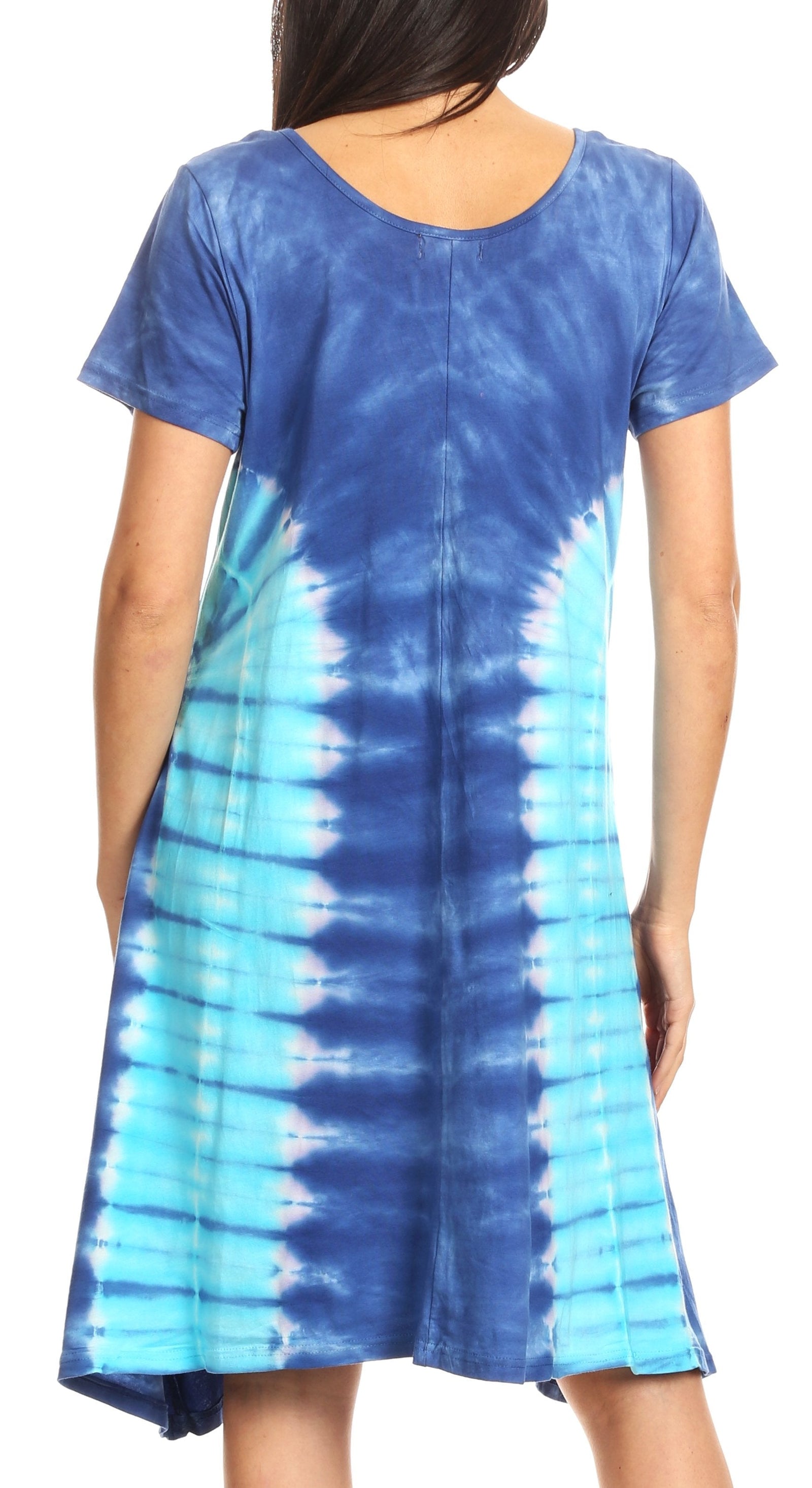 Vestido Sirena de mujer, informal, holgado, liso, de manga corta y escote redondo, estilo midi, acampanado, de Sakkas