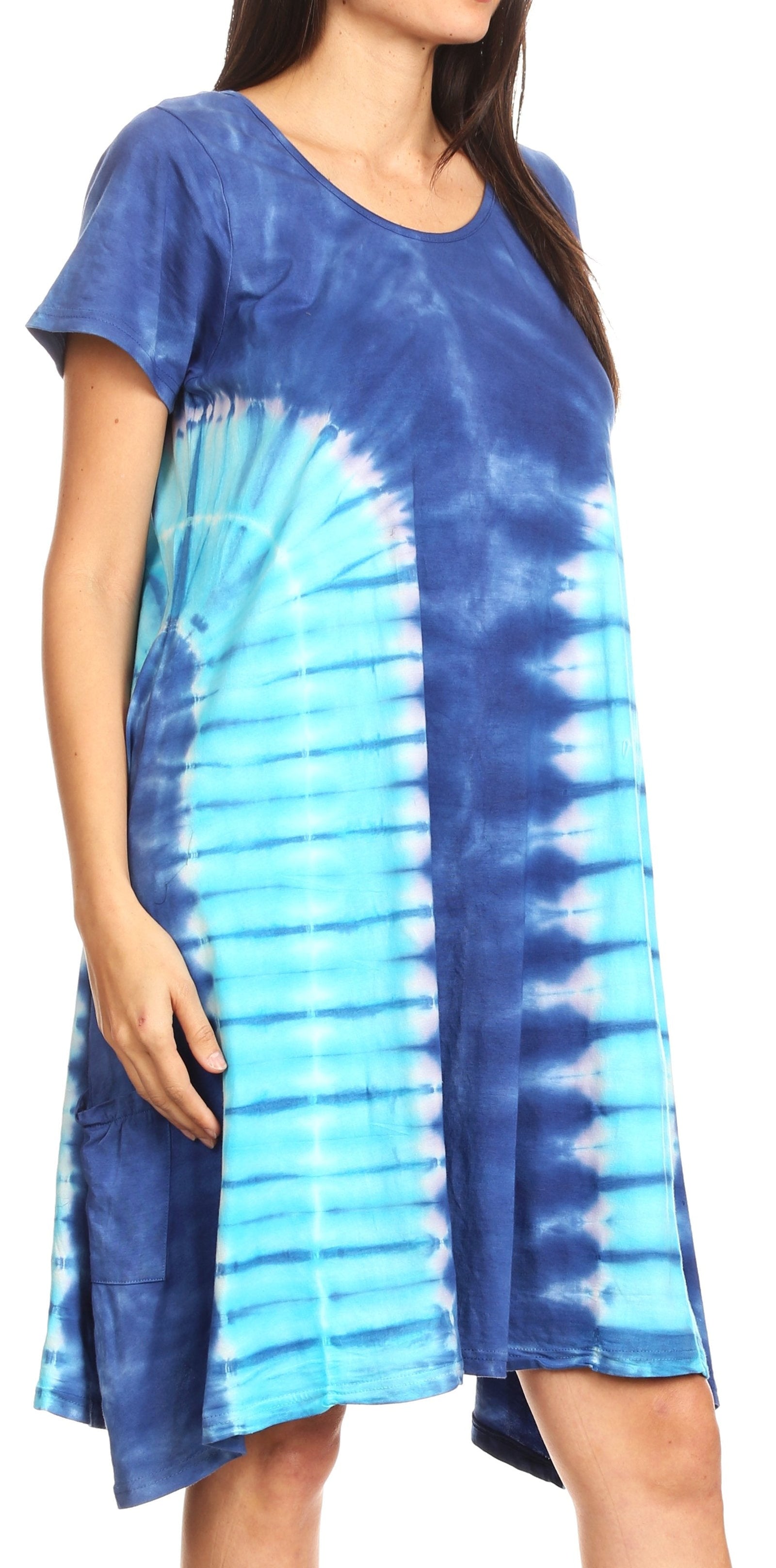 Vestido Sirena de mujer, informal, holgado, liso, de manga corta y escote redondo, estilo midi, acampanado, de Sakkas