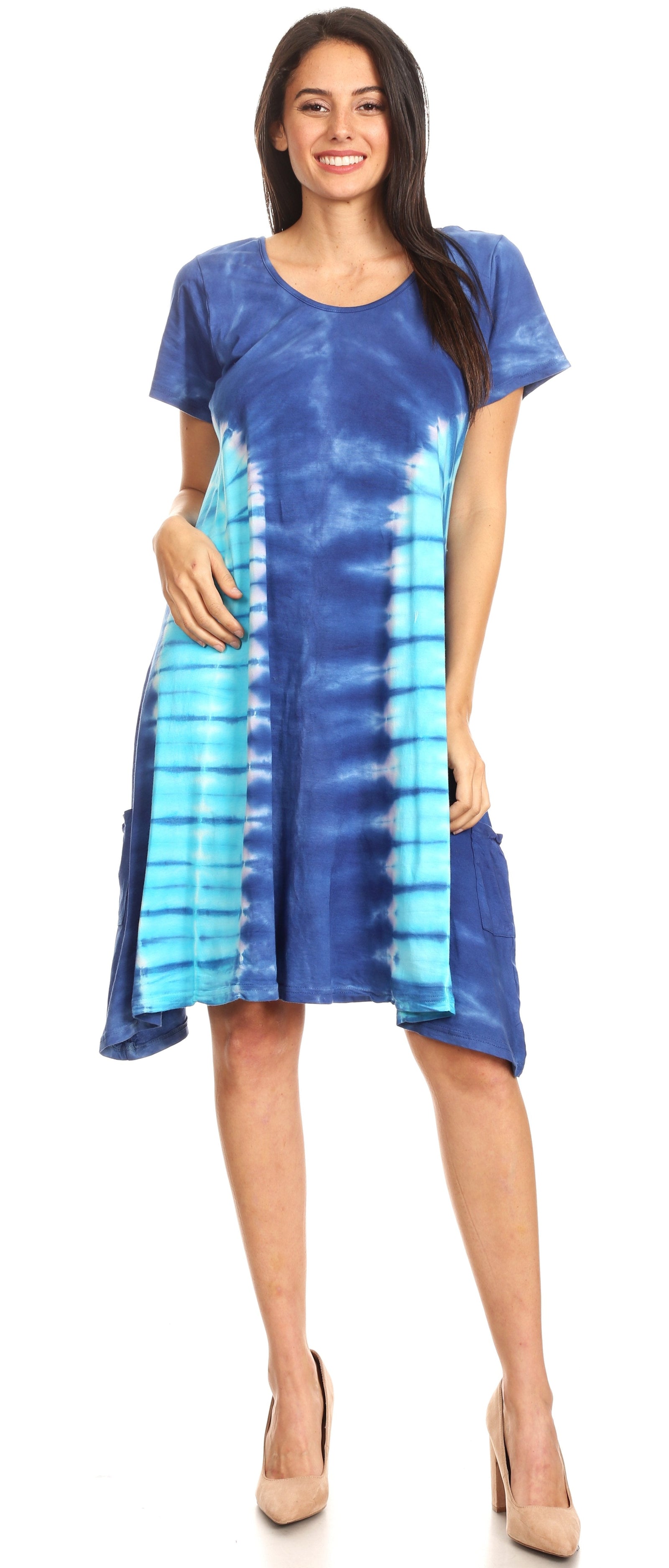 Vestido Sirena de mujer, informal, holgado, liso, de manga corta y escote redondo, estilo midi, acampanado, de Sakkas