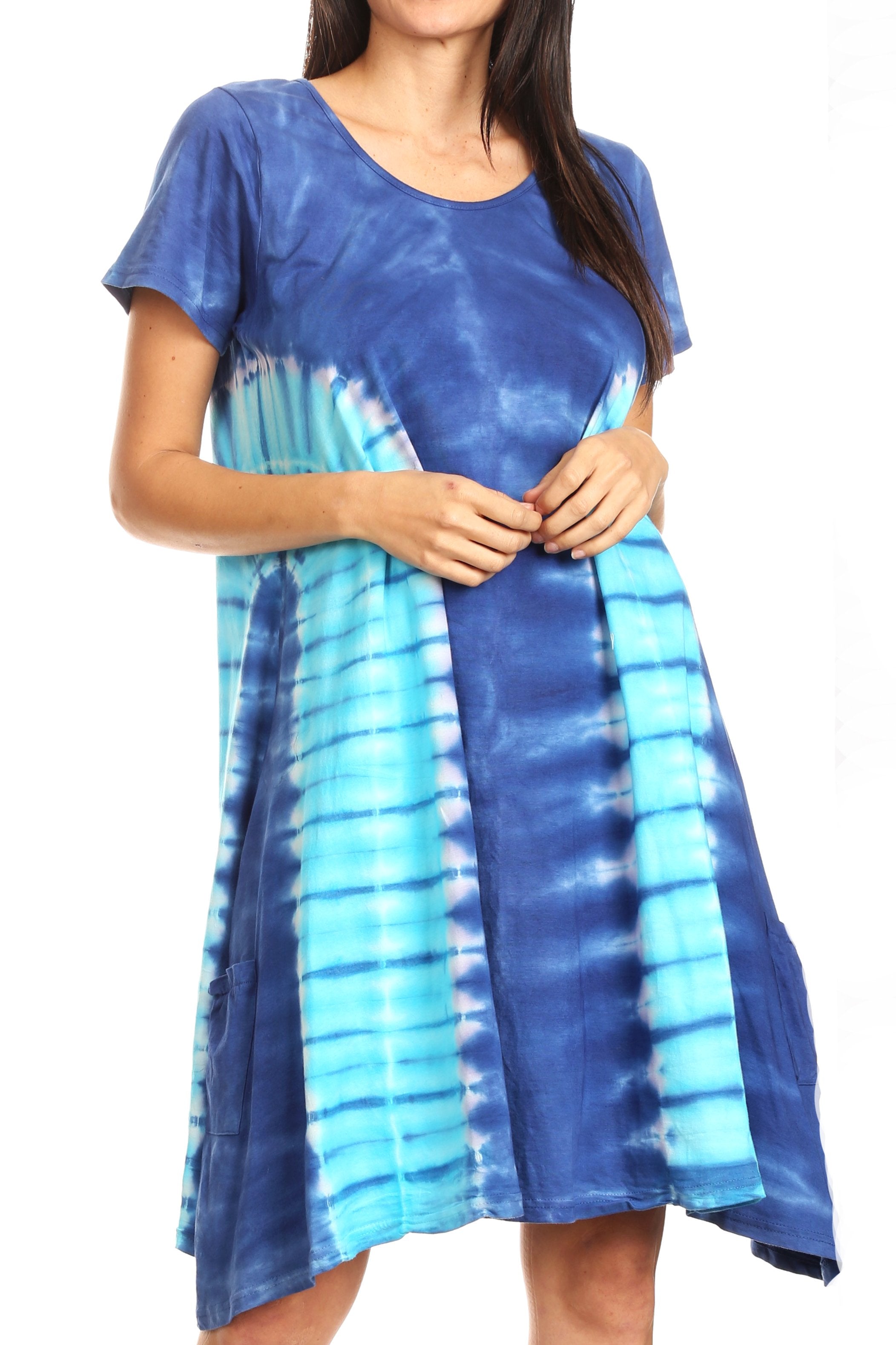 Vestido Sirena de mujer, informal, holgado, liso, de manga corta y escote redondo, estilo midi, acampanado, de Sakkas