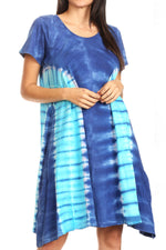 Vestido Sirena de mujer, informal, holgado, liso, de manga corta y escote redondo, estilo midi, acampanado, de Sakkas