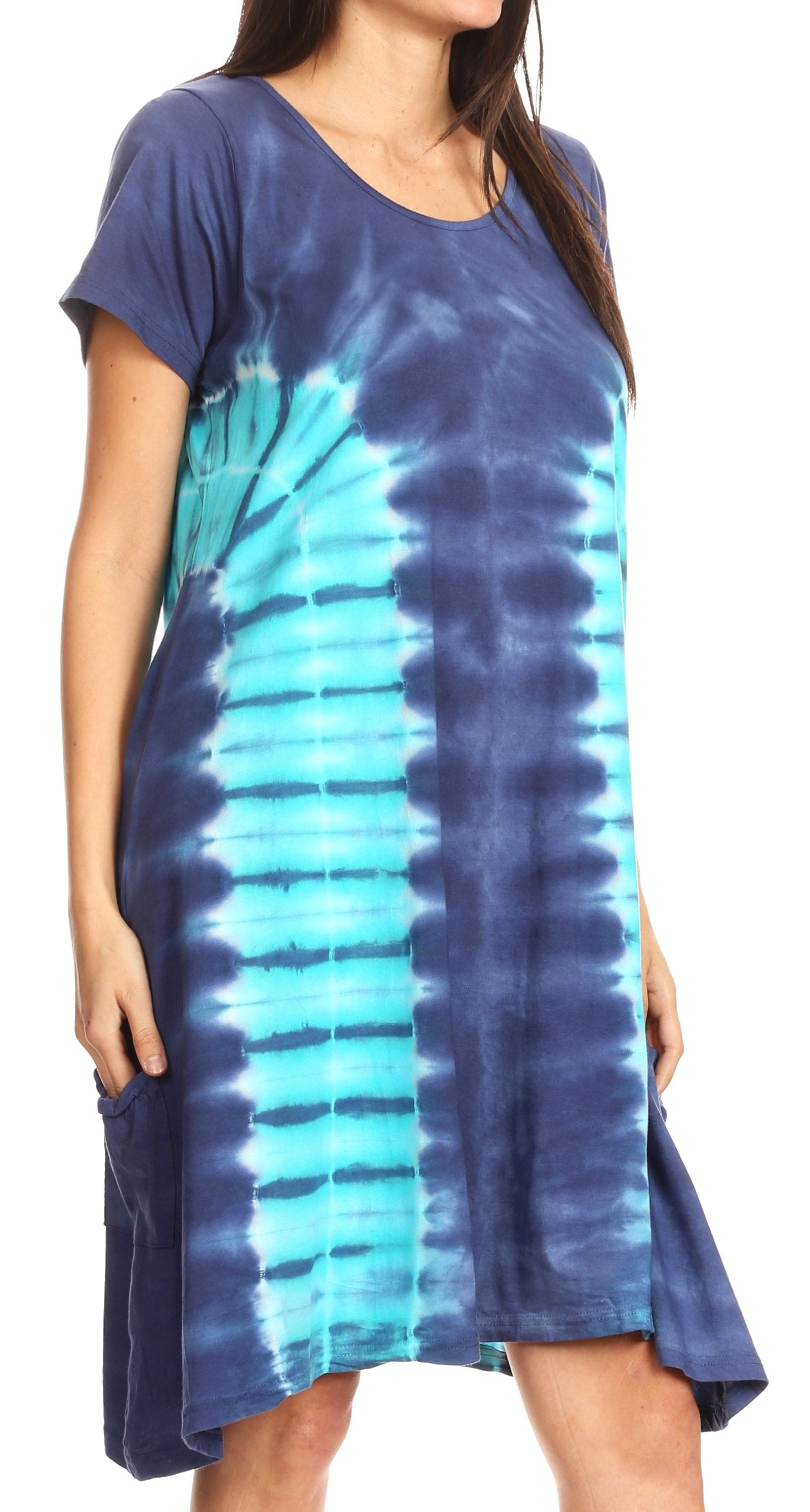 Vestido Sirena de mujer, informal, holgado, liso, de manga corta y escote redondo, estilo midi, acampanado, de Sakkas