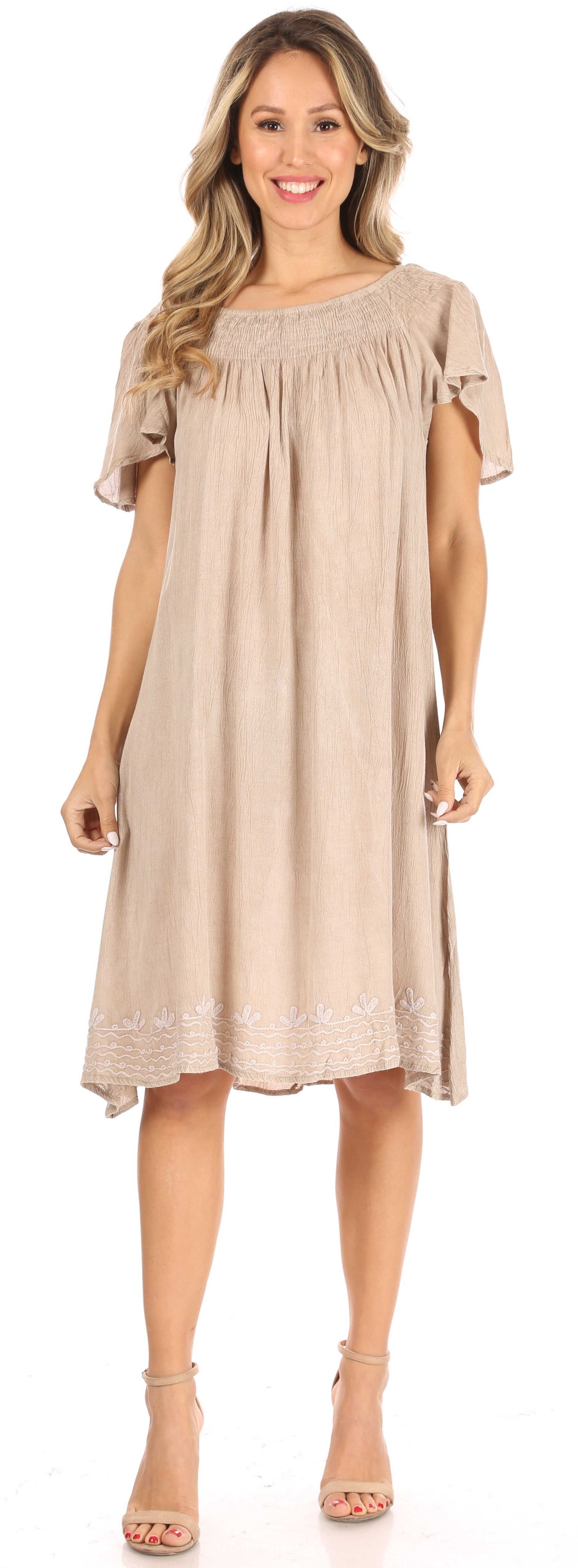 Vestido bohemio midi Sakkas Desma para mujer, informal, holgado, de verano, con hombros descubiertos