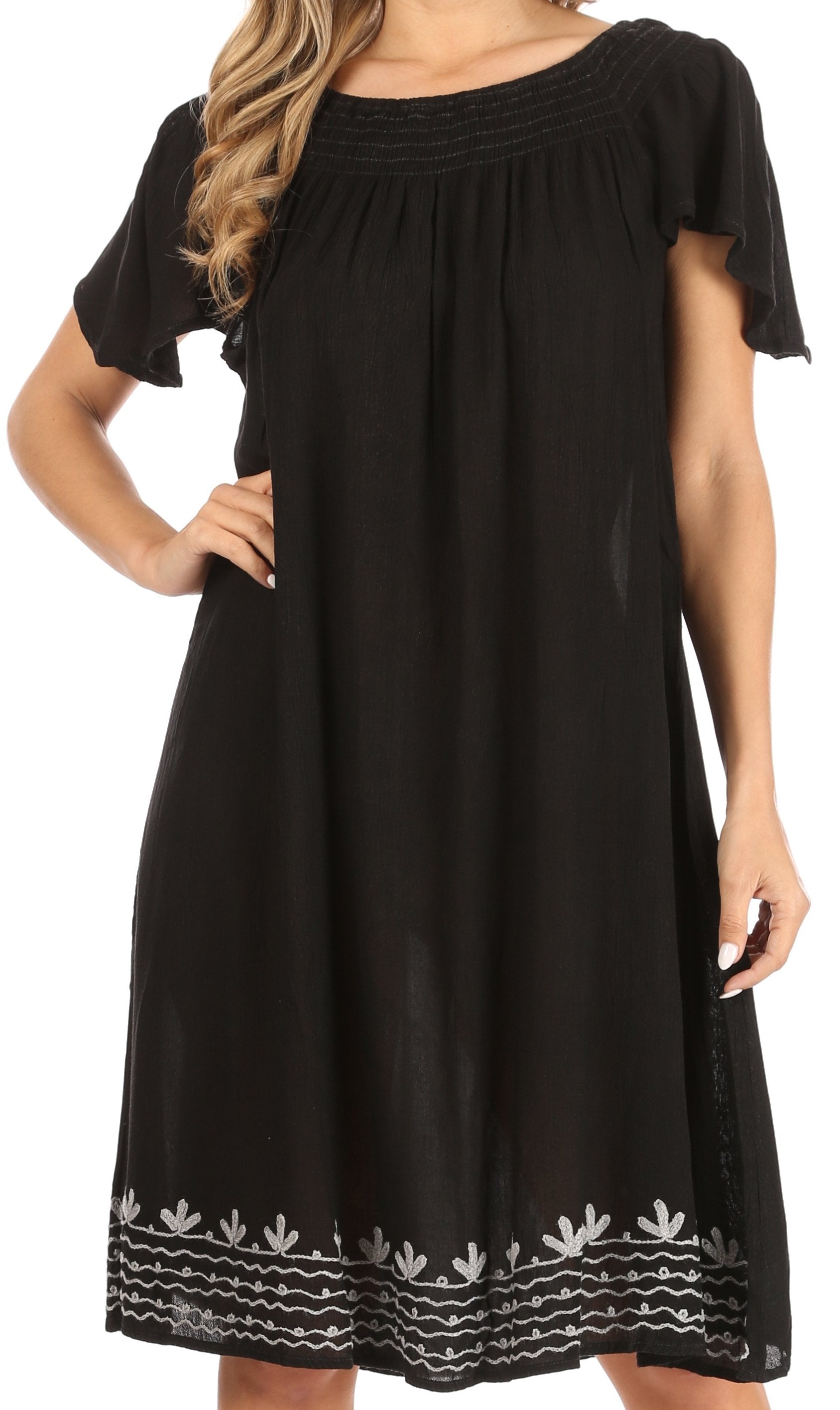Vestido bohemio midi Sakkas Desma para mujer, informal, holgado, de verano, con hombros descubiertos