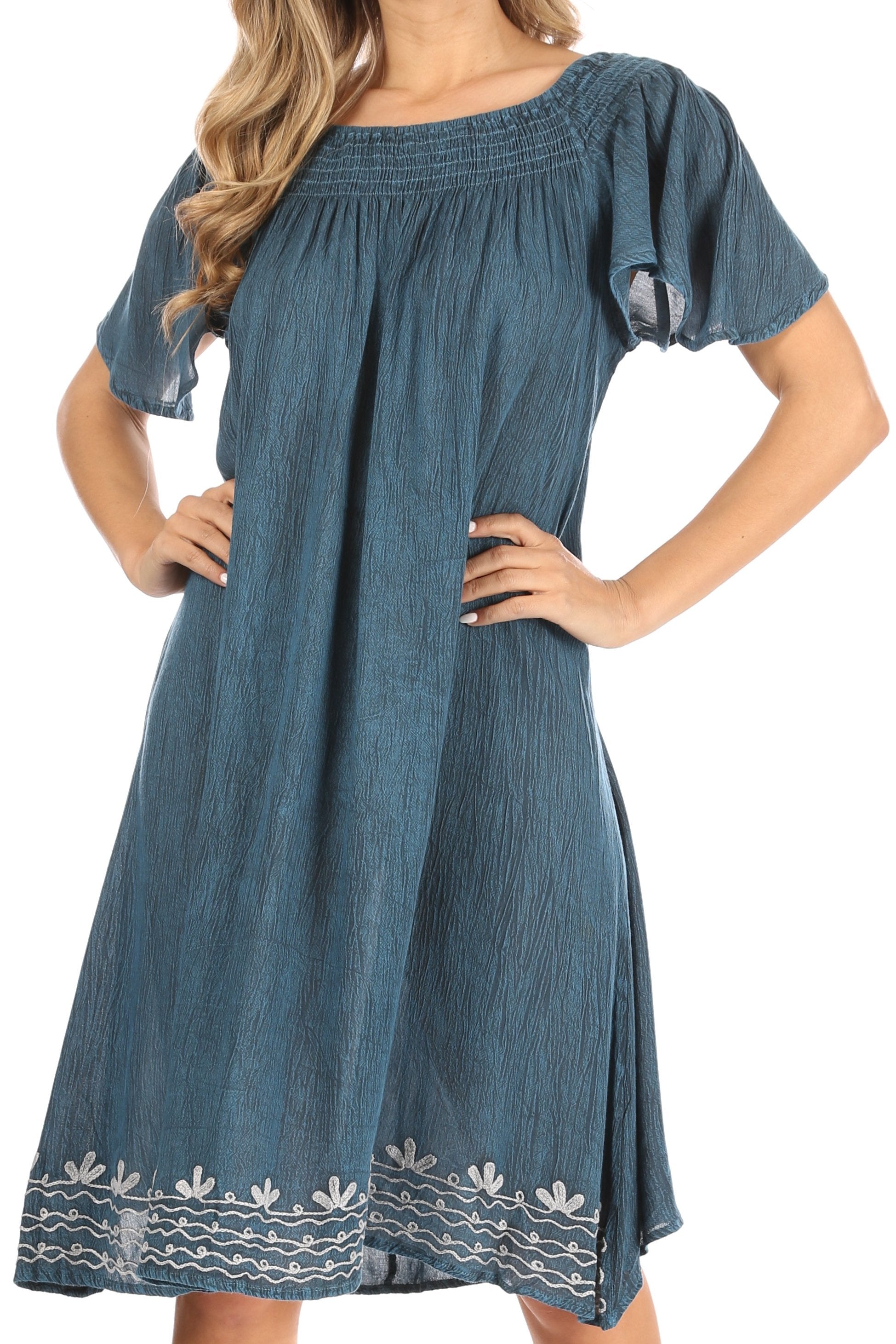 Vestido bohemio midi Sakkas Desma para mujer, informal, holgado, de verano, con hombros descubiertos