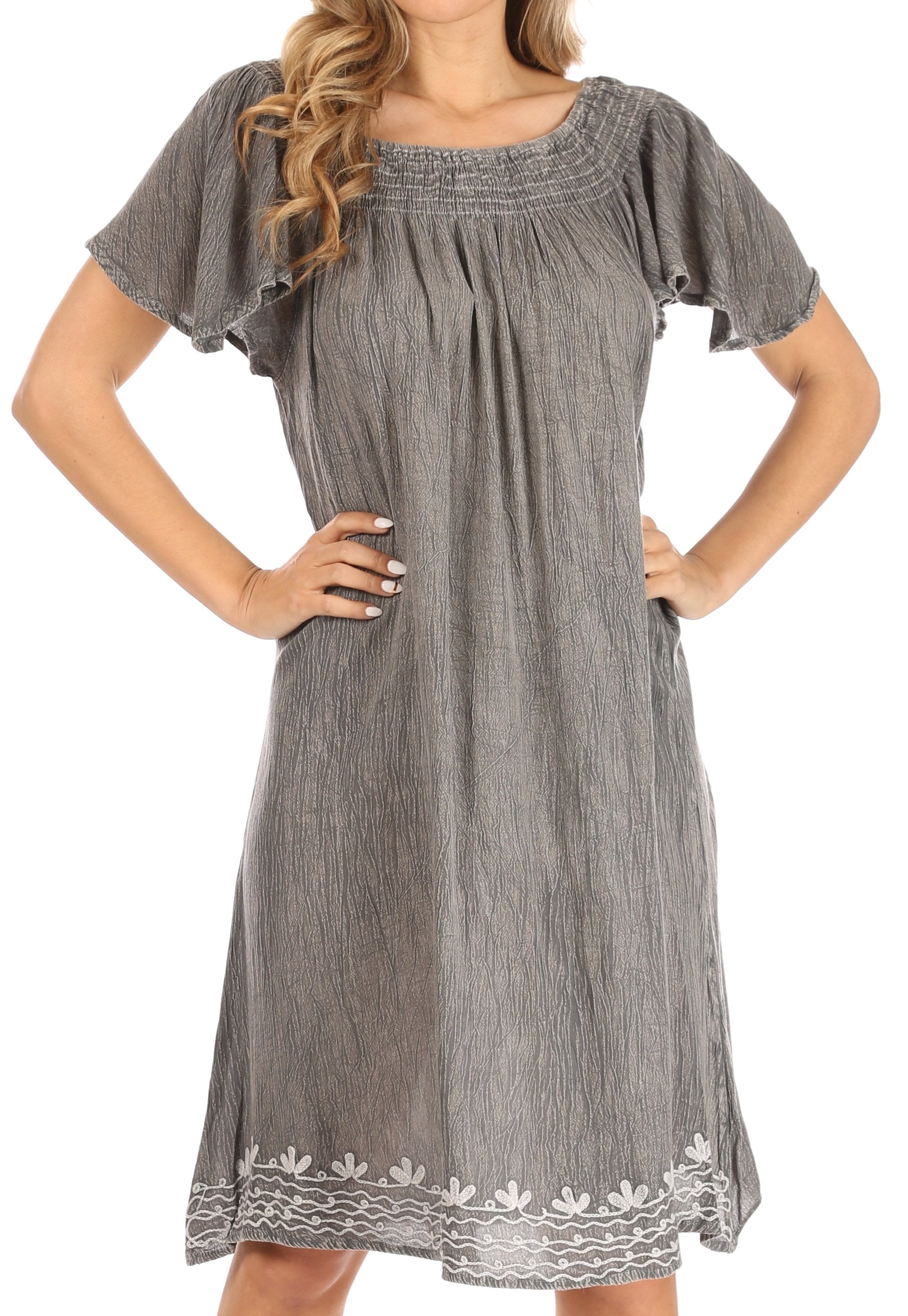 Vestido bohemio midi Sakkas Desma para mujer, informal, holgado, de verano, con hombros descubiertos