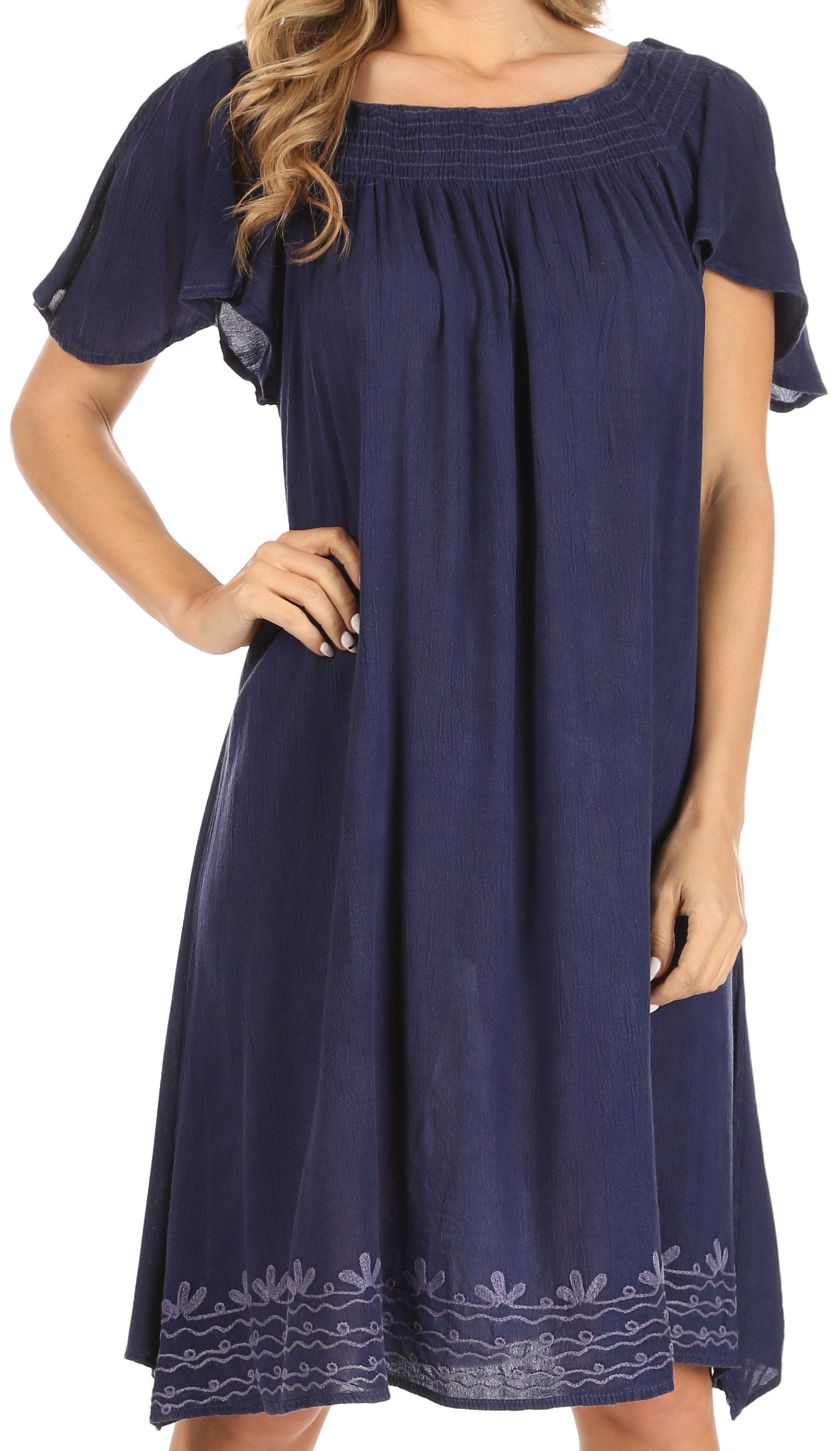Vestido bohemio midi Sakkas Desma para mujer, informal, holgado, de verano, con hombros descubiertos