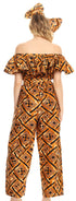 Sakkas Lelisa Ruffle Off-shoulder Long Jumpsuit w/pockets Wax African Ankara Dutch