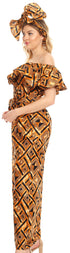 Sakkas Lelisa Ruffle Off-shoulder Long Jumpsuit w/pockets Wax African Ankara Dutch
