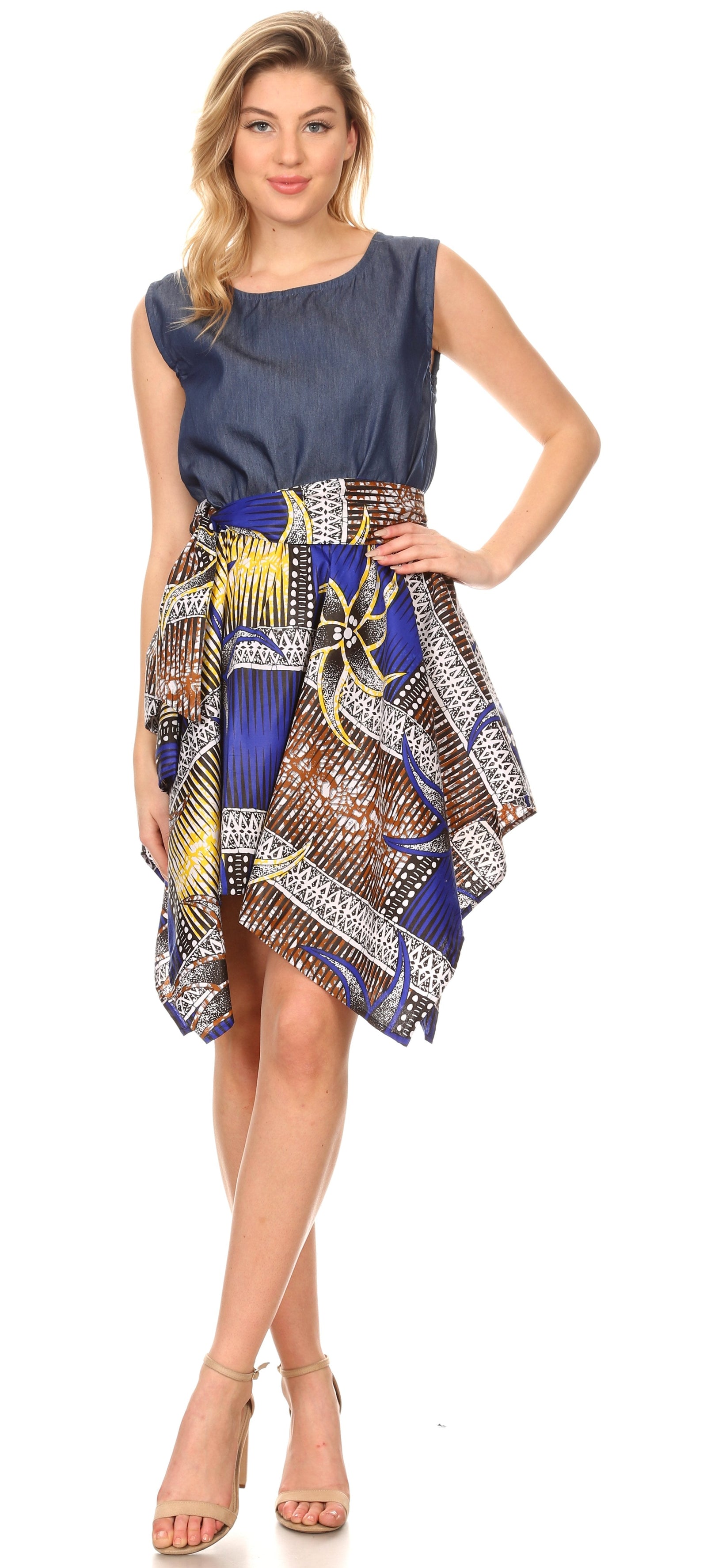 Vestido de cóctel sin mangas Sakkas Lani para mujer, con corte alto y bajo, estampado africano y bolsillos