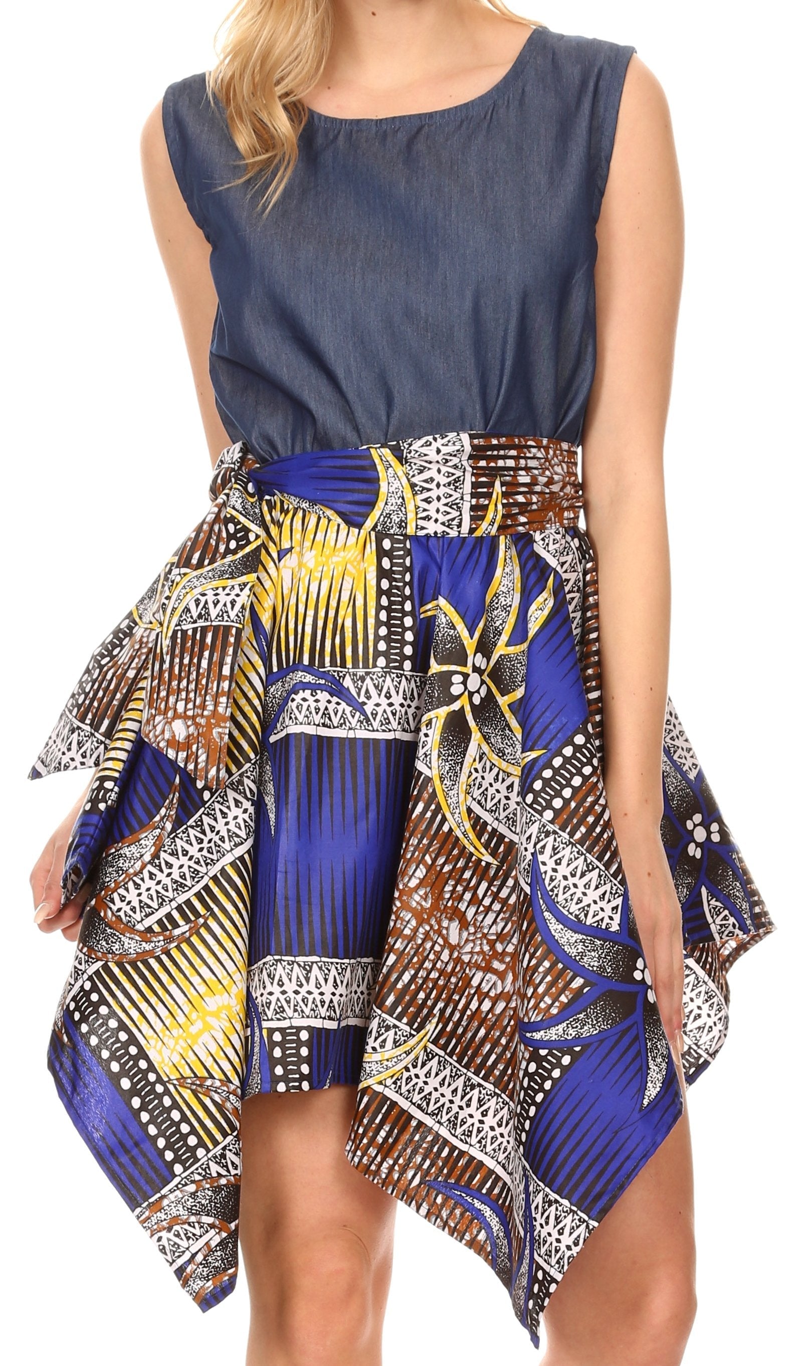 Vestido de cóctel sin mangas Sakkas Lani para mujer, con corte alto y bajo, estampado africano y bolsillos