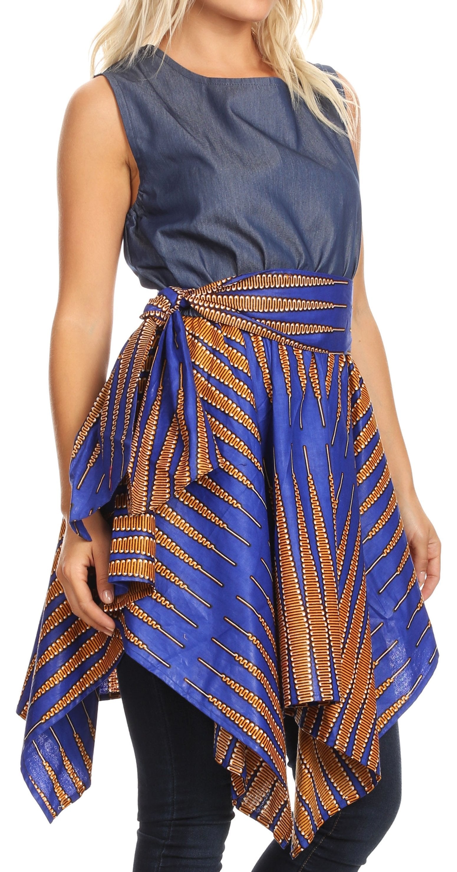 Vestido de cóctel sin mangas Sakkas Lani para mujer, con corte alto y bajo, estampado africano y bolsillos