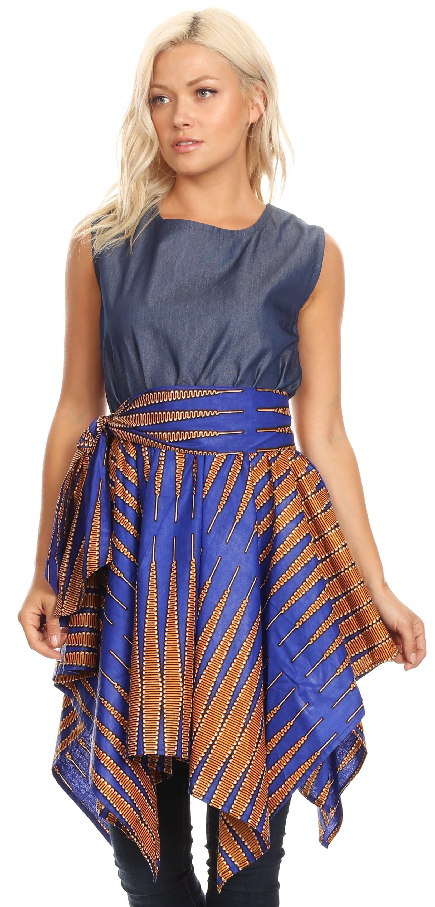 Vestido de cóctel sin mangas Sakkas Lani para mujer, con corte alto y bajo, estampado africano y bolsillos