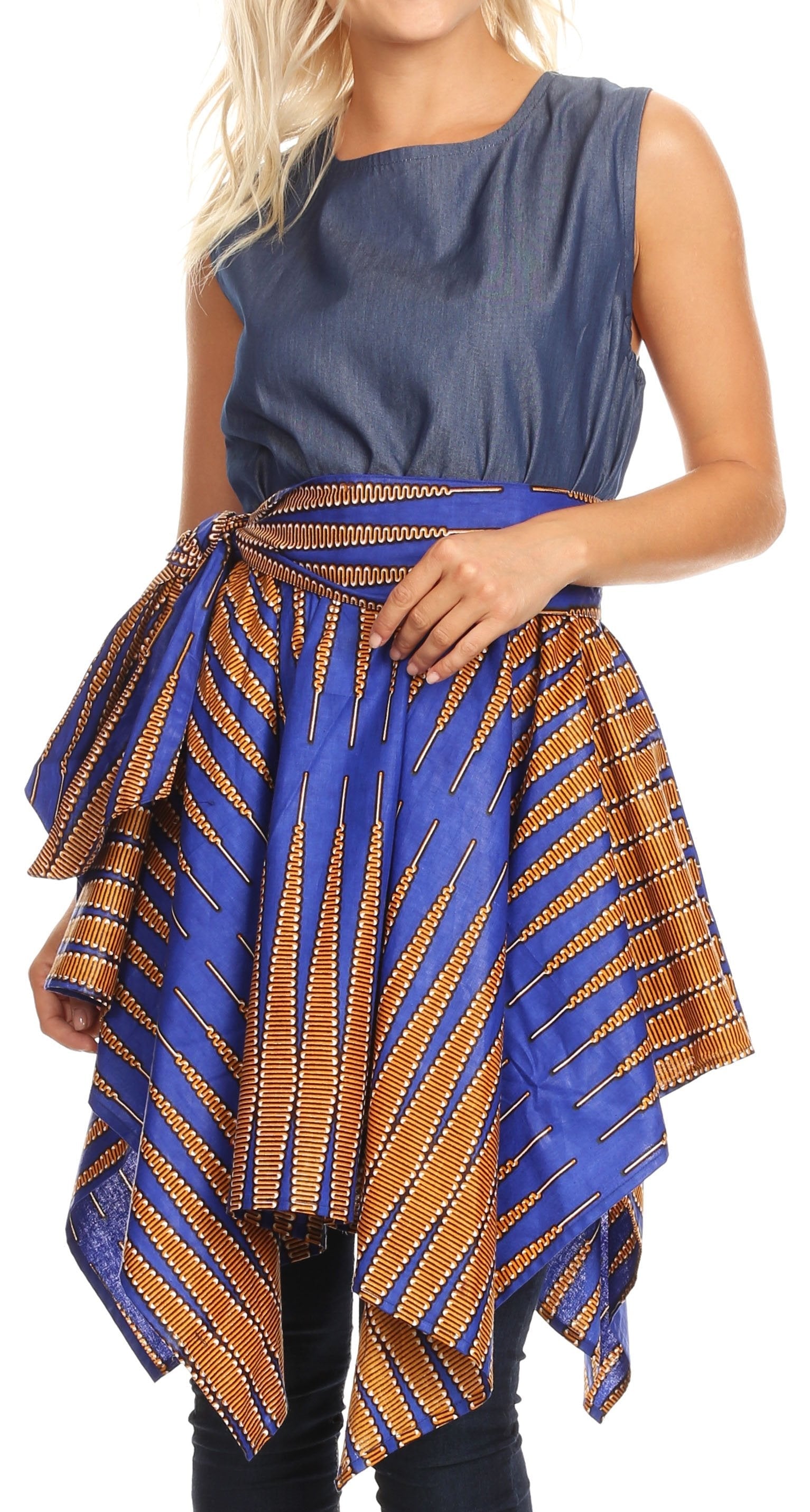Vestido de cóctel sin mangas Sakkas Lani para mujer, con corte alto y bajo, estampado africano y bolsillos