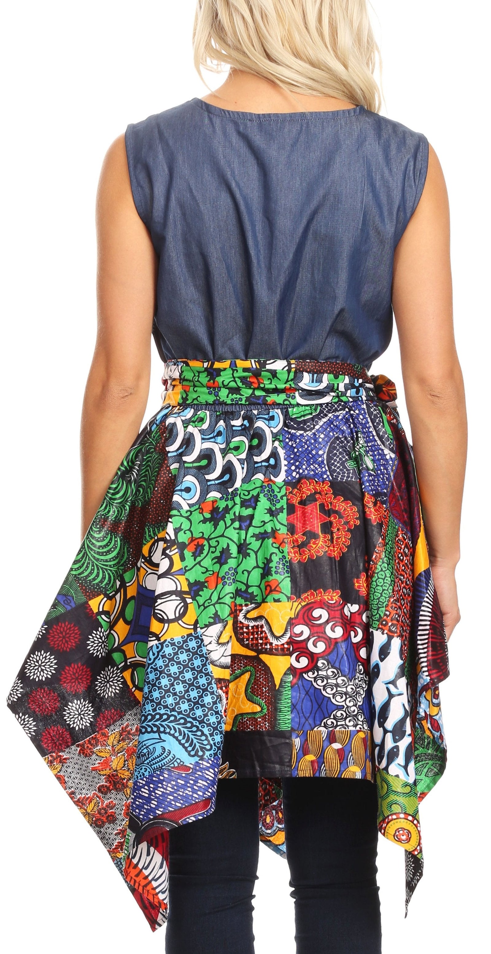 Vestido de cóctel sin mangas Sakkas Lani para mujer, con corte alto y bajo, estampado africano y bolsillos