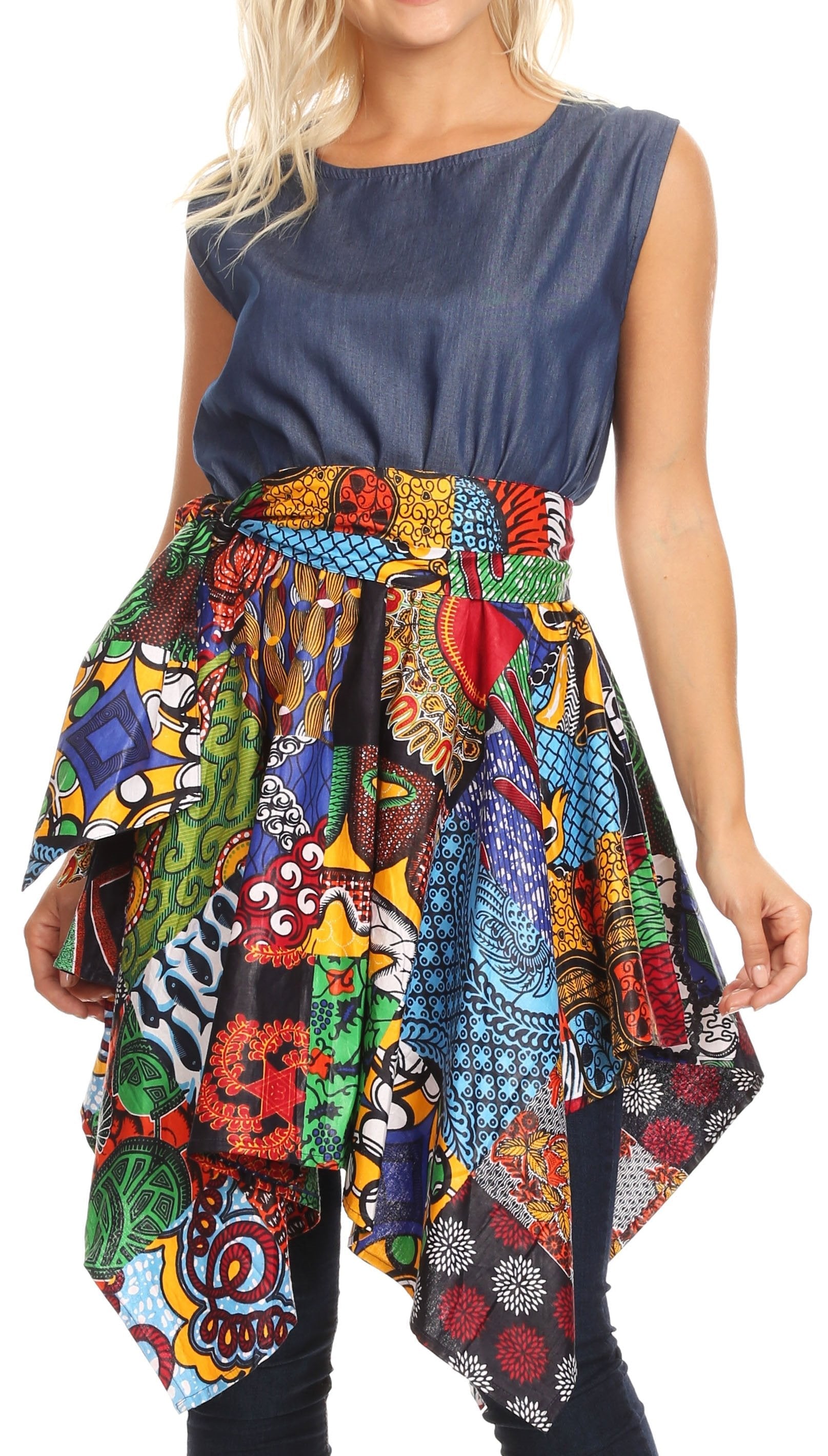 Vestido de cóctel sin mangas Sakkas Lani para mujer, con corte alto y bajo, estampado africano y bolsillos