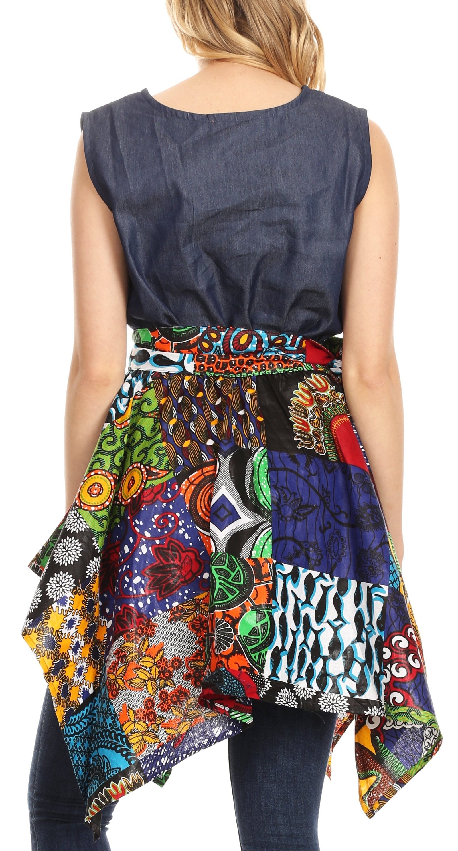 Vestido de cóctel sin mangas Sakkas Lani para mujer, con corte alto y bajo, estampado africano y bolsillos