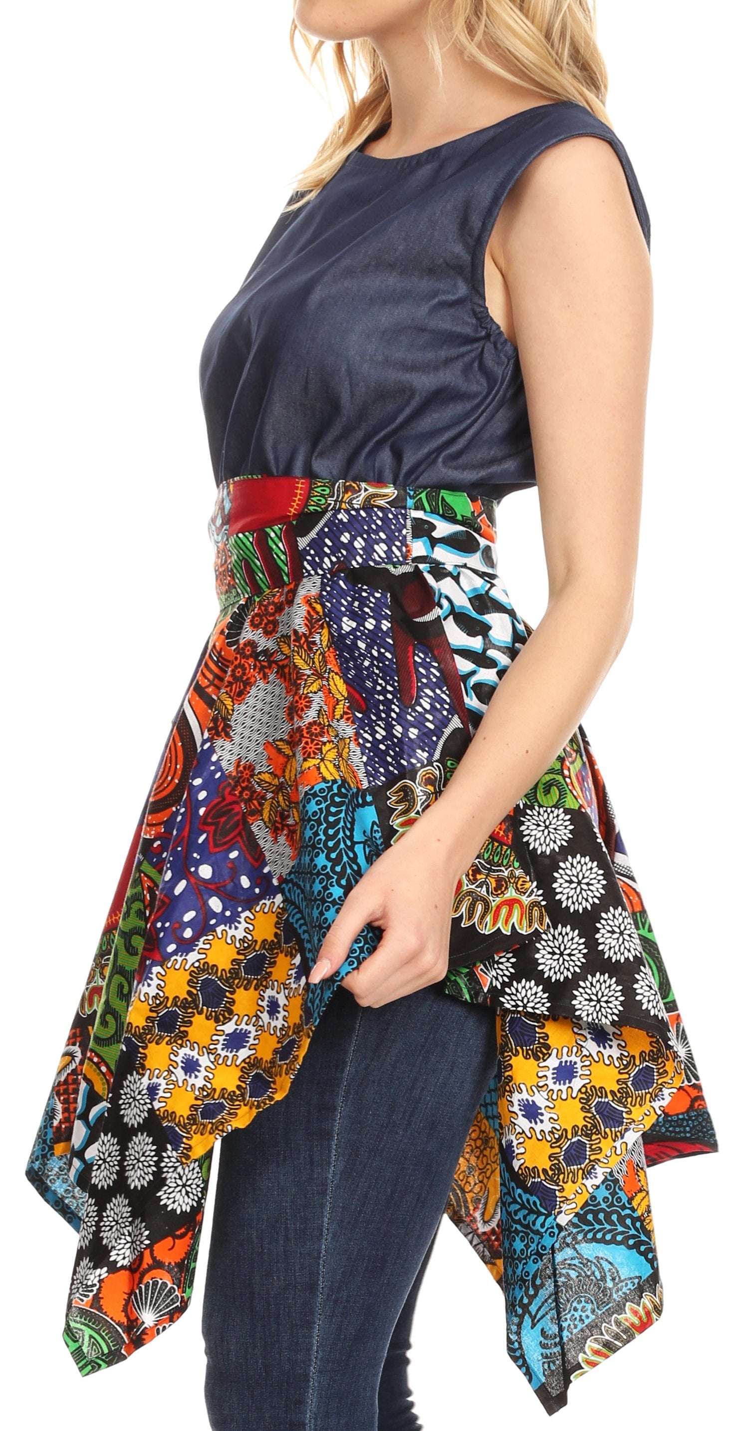 Vestido de cóctel sin mangas Sakkas Lani para mujer, con corte alto y bajo, estampado africano y bolsillos
