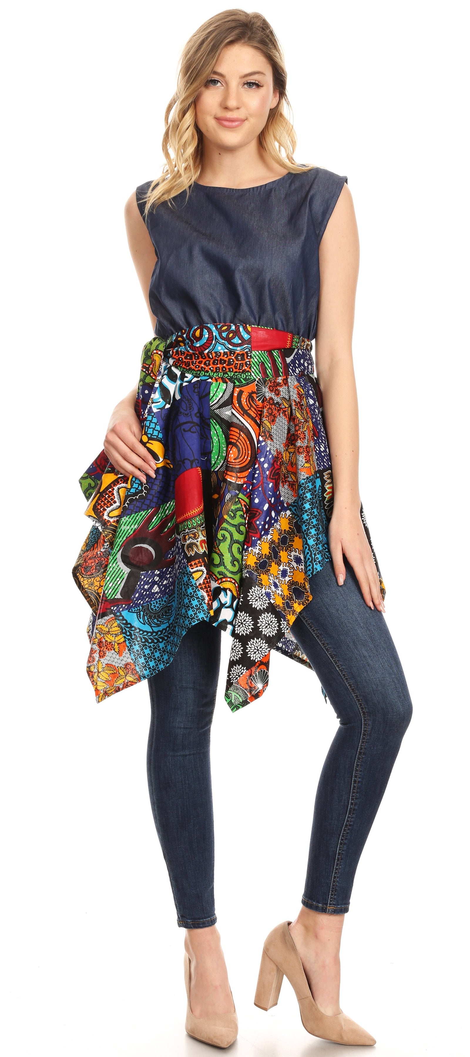 Vestido de cóctel sin mangas Sakkas Lani para mujer, con corte alto y bajo, estampado africano y bolsillos