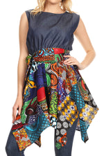 Vestido de cóctel sin mangas Sakkas Lani para mujer, con corte alto y bajo, estampado africano y bolsillos