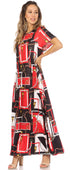 Sakkas Abeni Women's Short Sleeve Casual Print Long Maxi Cover-up Caftan Dress