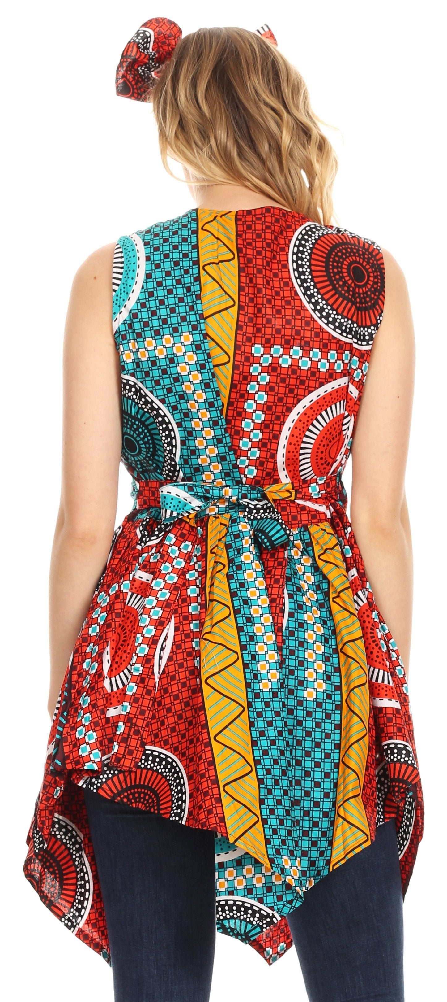 Vestido de cóctel corto sin mangas con bolsillo estilo africano Ankara para mujer de Sakkas Vale