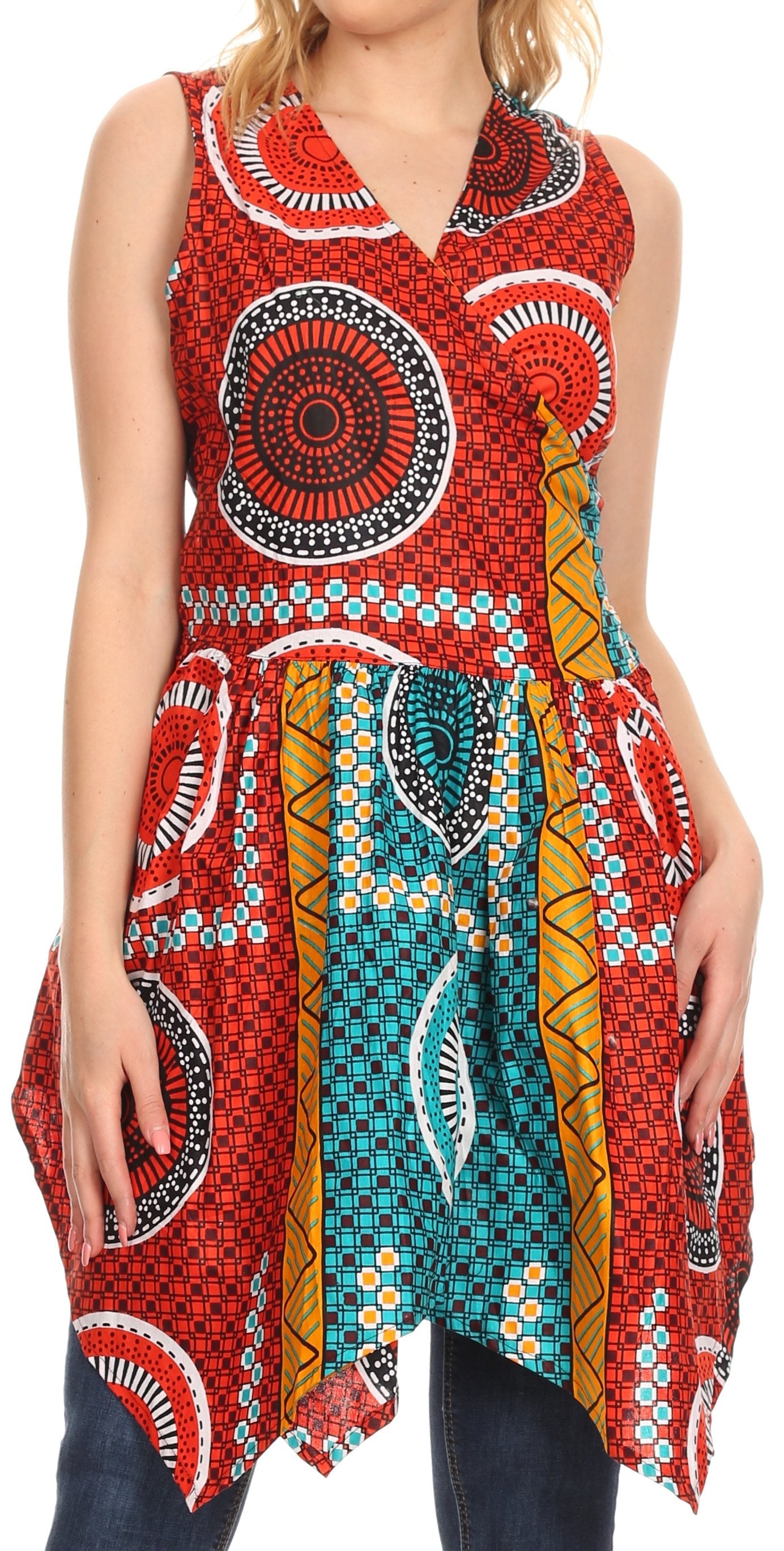 Vestido de cóctel corto sin mangas con bolsillo estilo africano Ankara para mujer de Sakkas Vale
