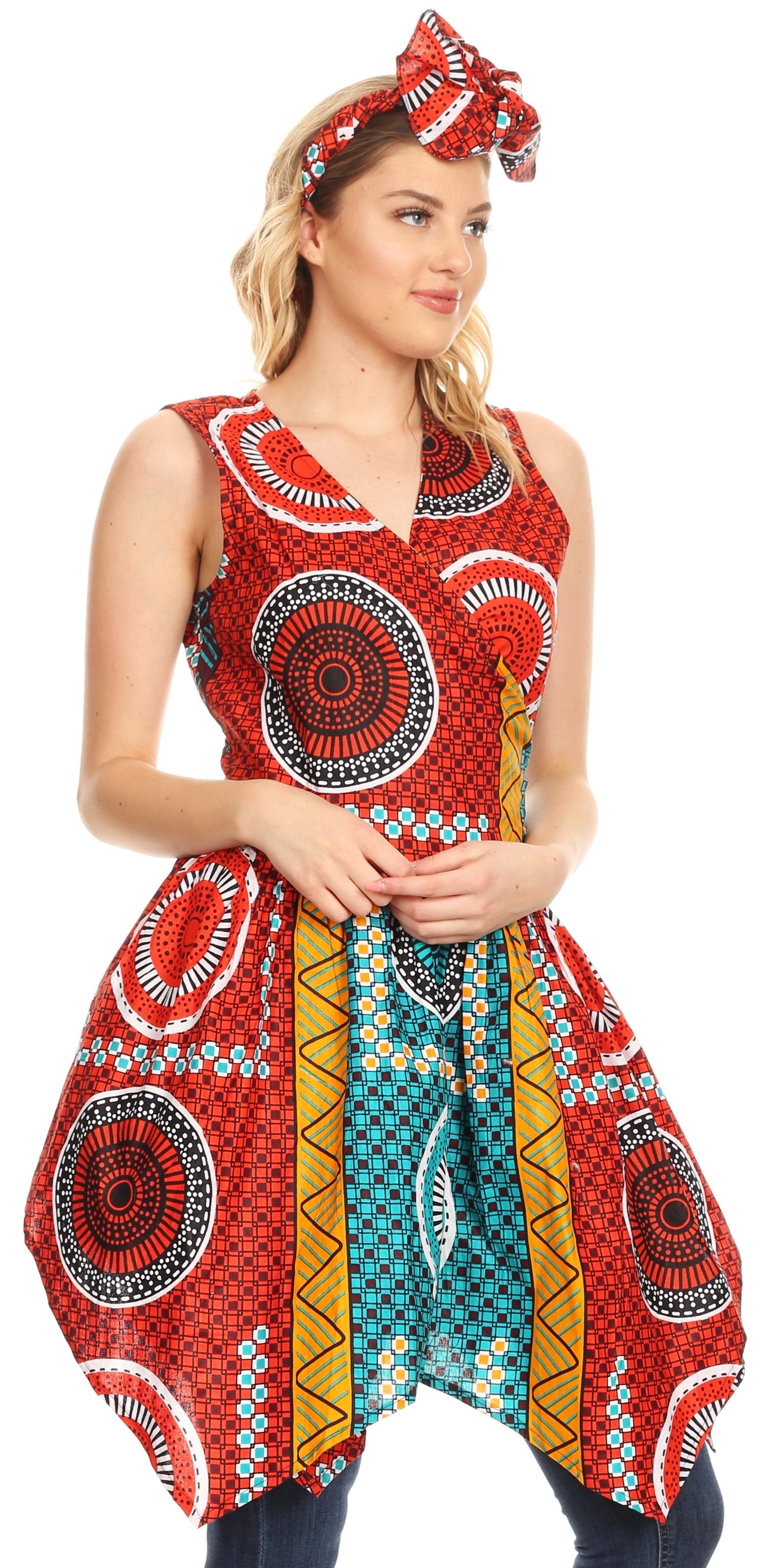 Vestido de cóctel corto sin mangas con bolsillo estilo africano Ankara para mujer de Sakkas Vale