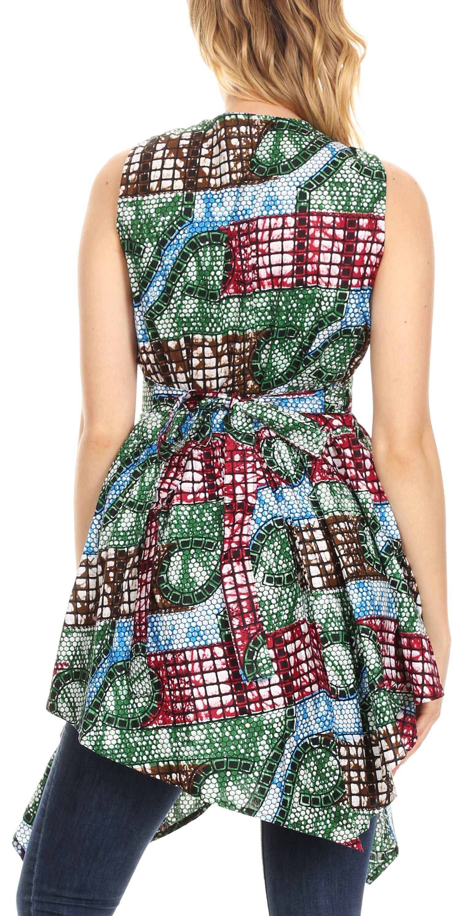 Vestido de cóctel corto sin mangas con bolsillo estilo africano Ankara para mujer de Sakkas Vale