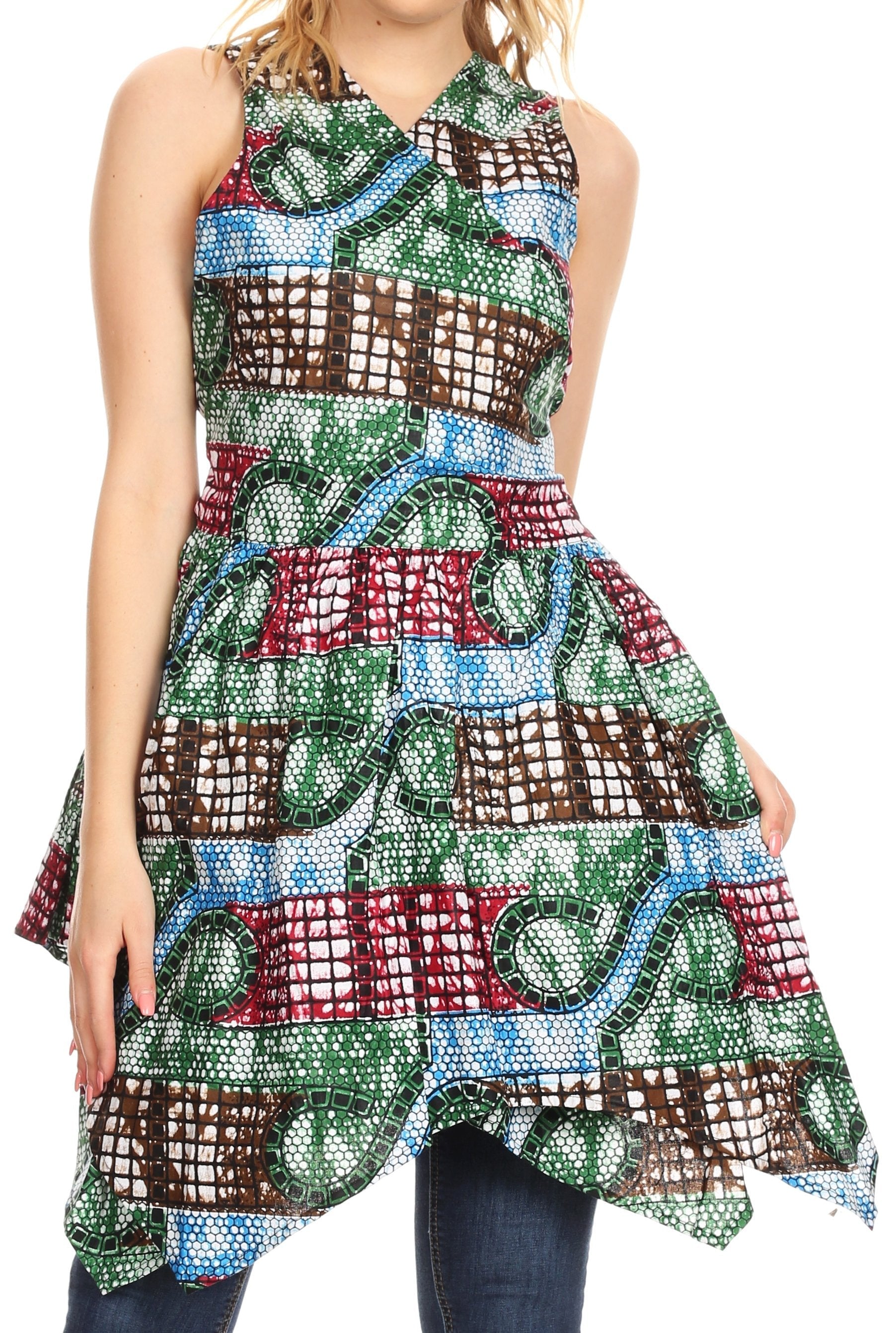 Vestido de cóctel corto sin mangas con bolsillo estilo africano Ankara para mujer de Sakkas Vale