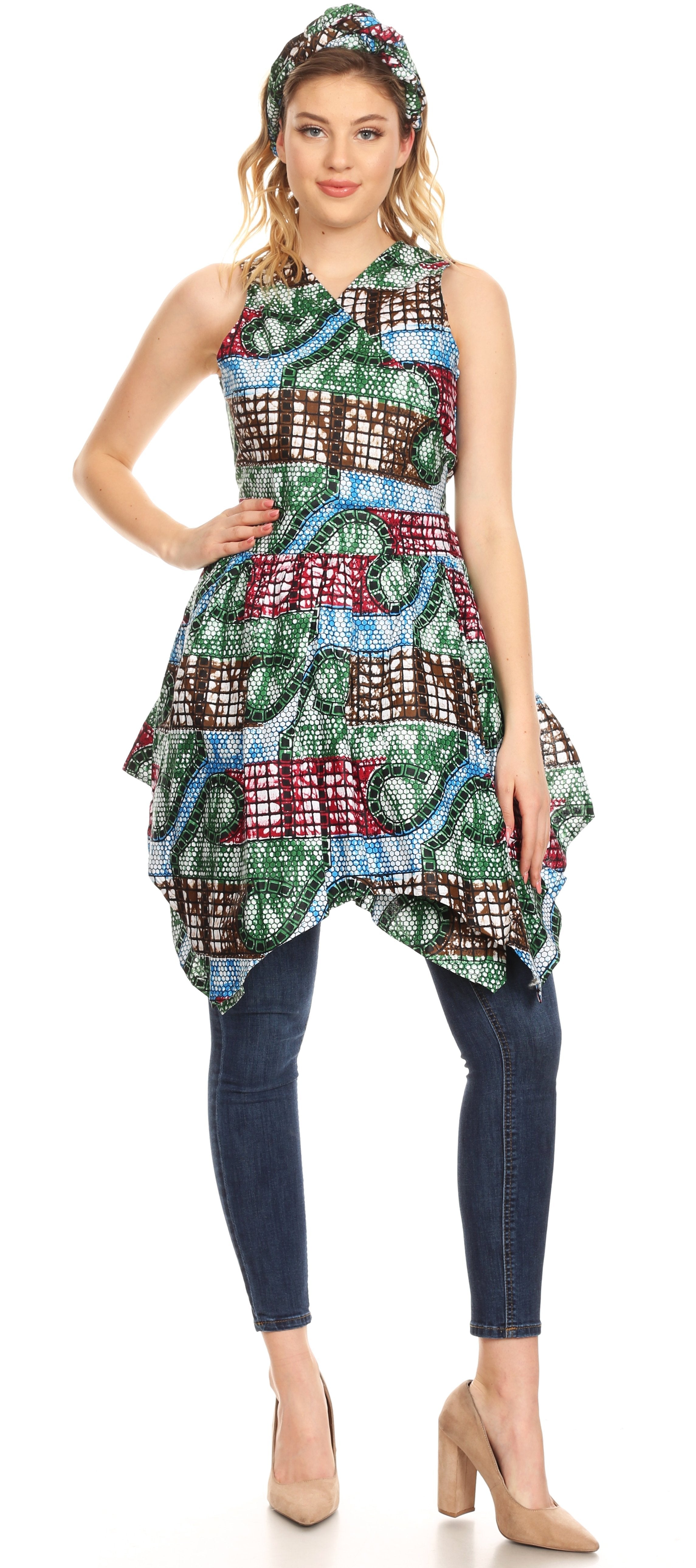 Vestido de cóctel corto sin mangas con bolsillo estilo africano Ankara para mujer de Sakkas Vale
