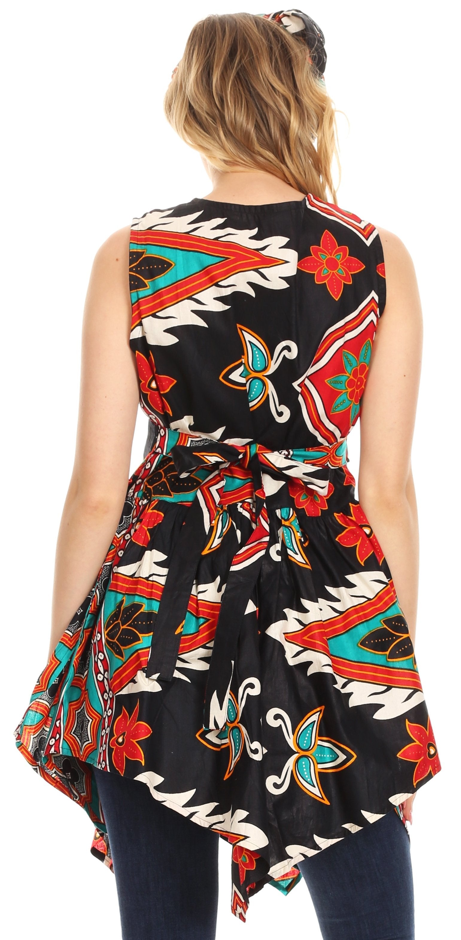 Vestido de cóctel corto sin mangas con bolsillo estilo africano Ankara para mujer de Sakkas Vale