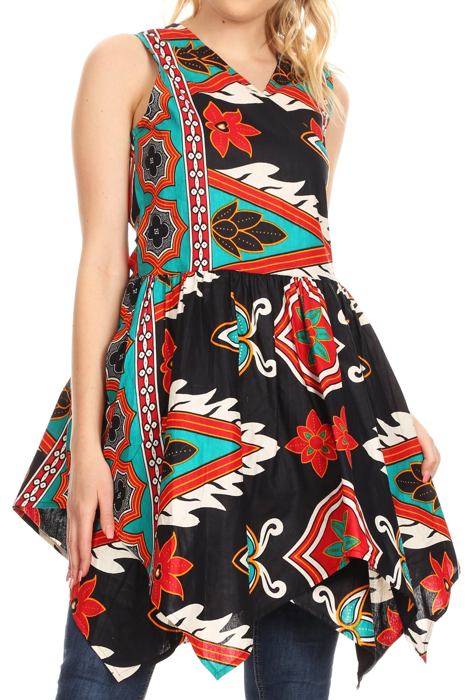 Vestido de cóctel corto sin mangas con bolsillo estilo africano Ankara para mujer de Sakkas Vale