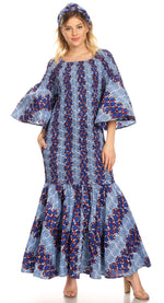 Sakkas Zarah Women's African Ankara Body-con Off shoulder Mermaid Pocket Dress