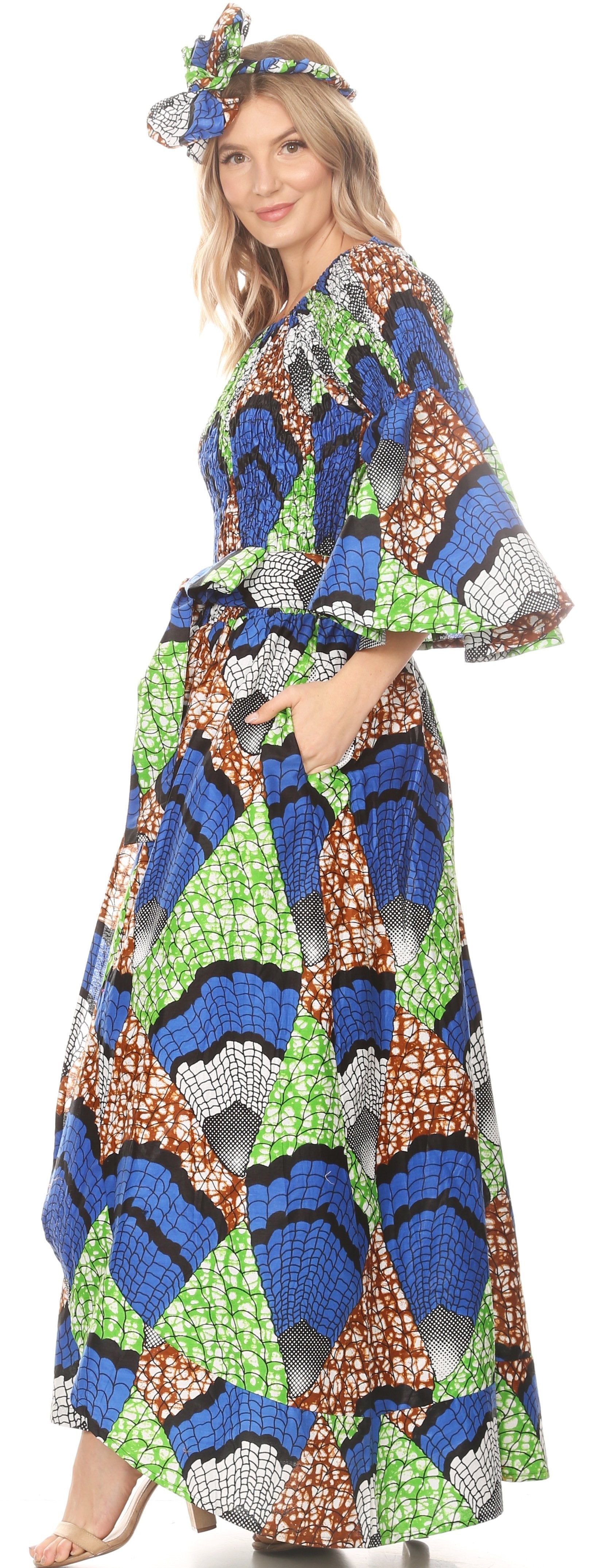 Conjunto de pantalón y top con hombros descubiertos para mujer de Sakkas Tesa con estampado africano Ankara y bolsillos